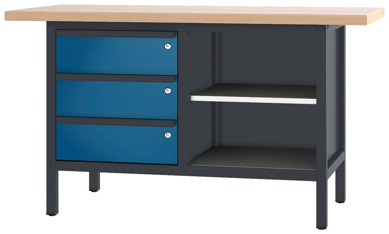 Höhe/Länge: Werkbank PADOR S anthrazit/blau 85,5x150 35, 21 cm