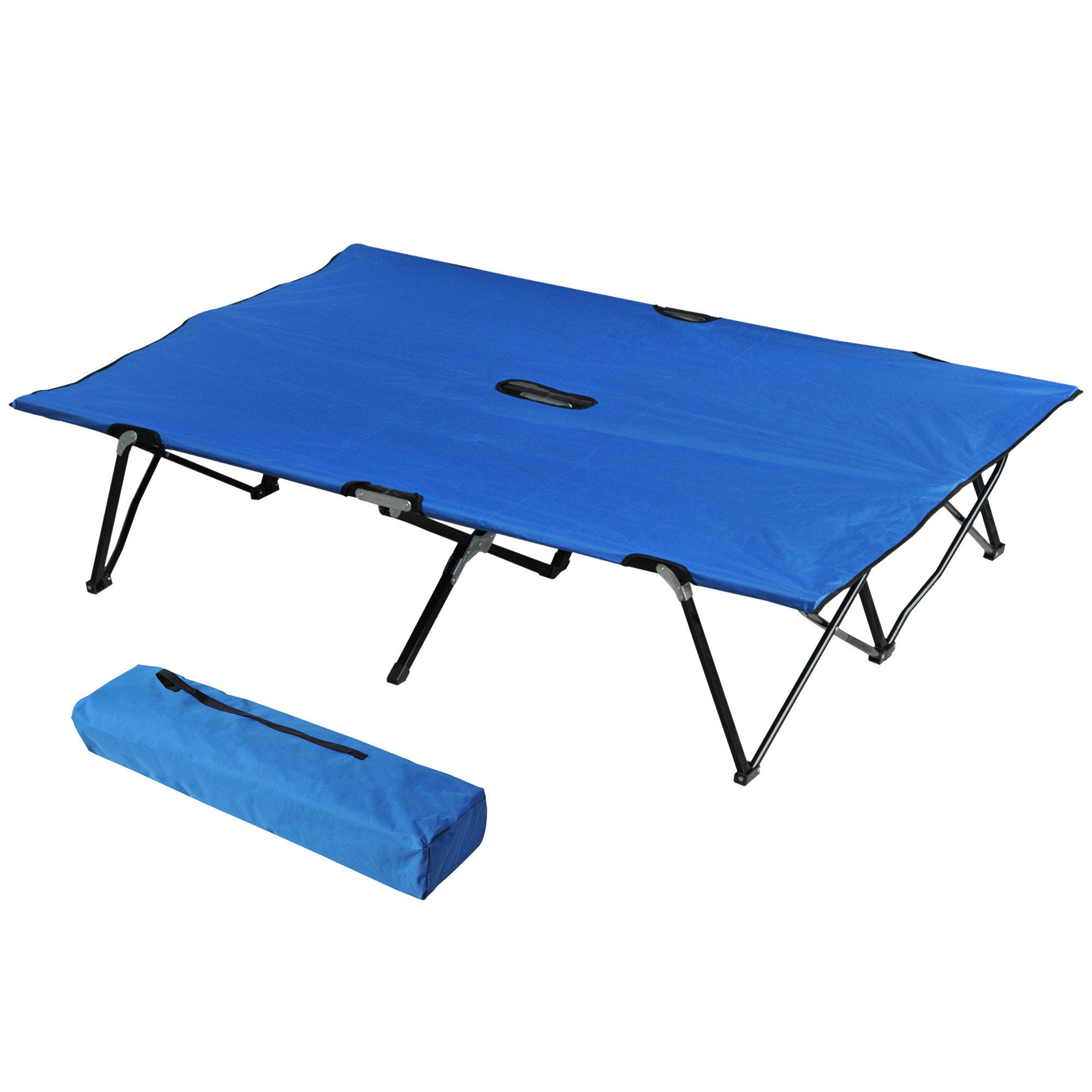 MC Star Feldbett Campingbett Klappbar für 2 Personen, mit Tragetasche, bis 136 kg (Stahl Oxford, Blau+Schwarz, 193x125x40cm)