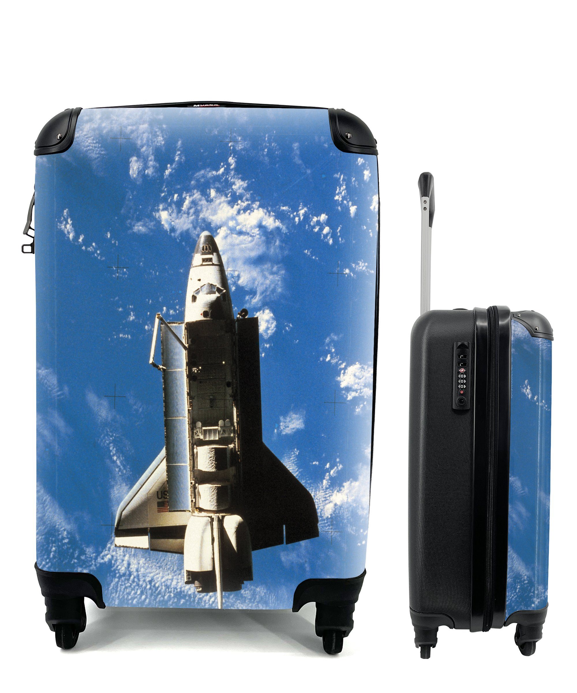 MuchoWow Handgepäckkoffer Das Space Shuttle kreist über der Erde, 4 Rollen, Reisetasche mit rollen, Handgepäck für Ferien, Trolley, Reisekoffer