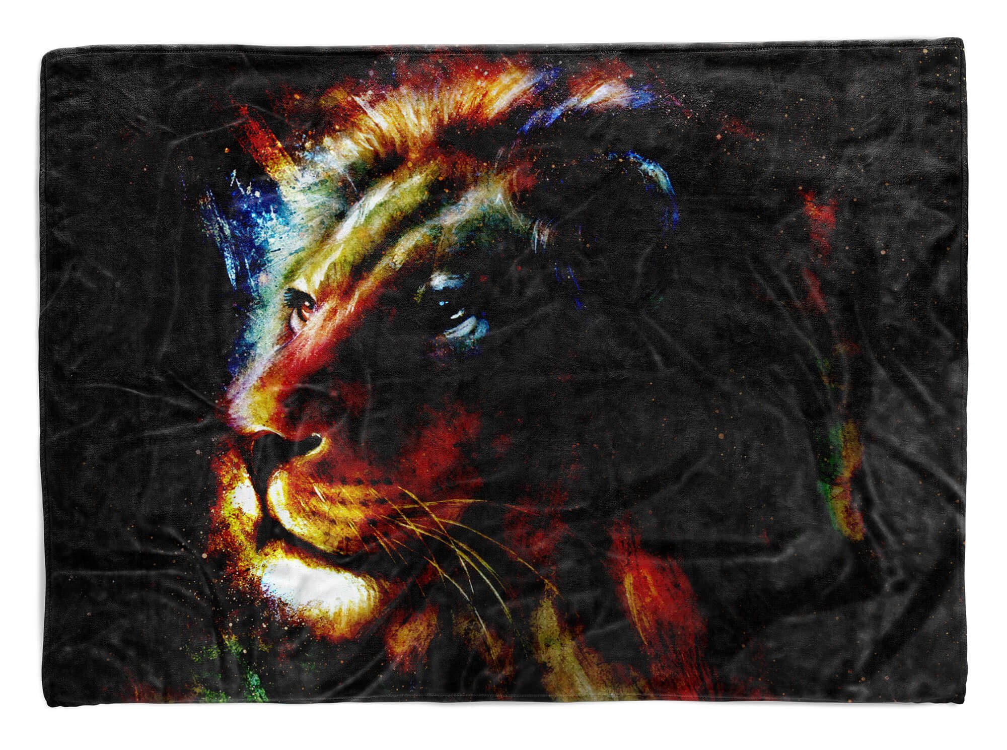Handtuch Baumwolle-Polyester-Mix Löwe Tiermotiv Art Handtuch (1-St), Sinus mit Kuscheldecke Farbenfroh Ku, Strandhandtuch Handtücher Saunatuch