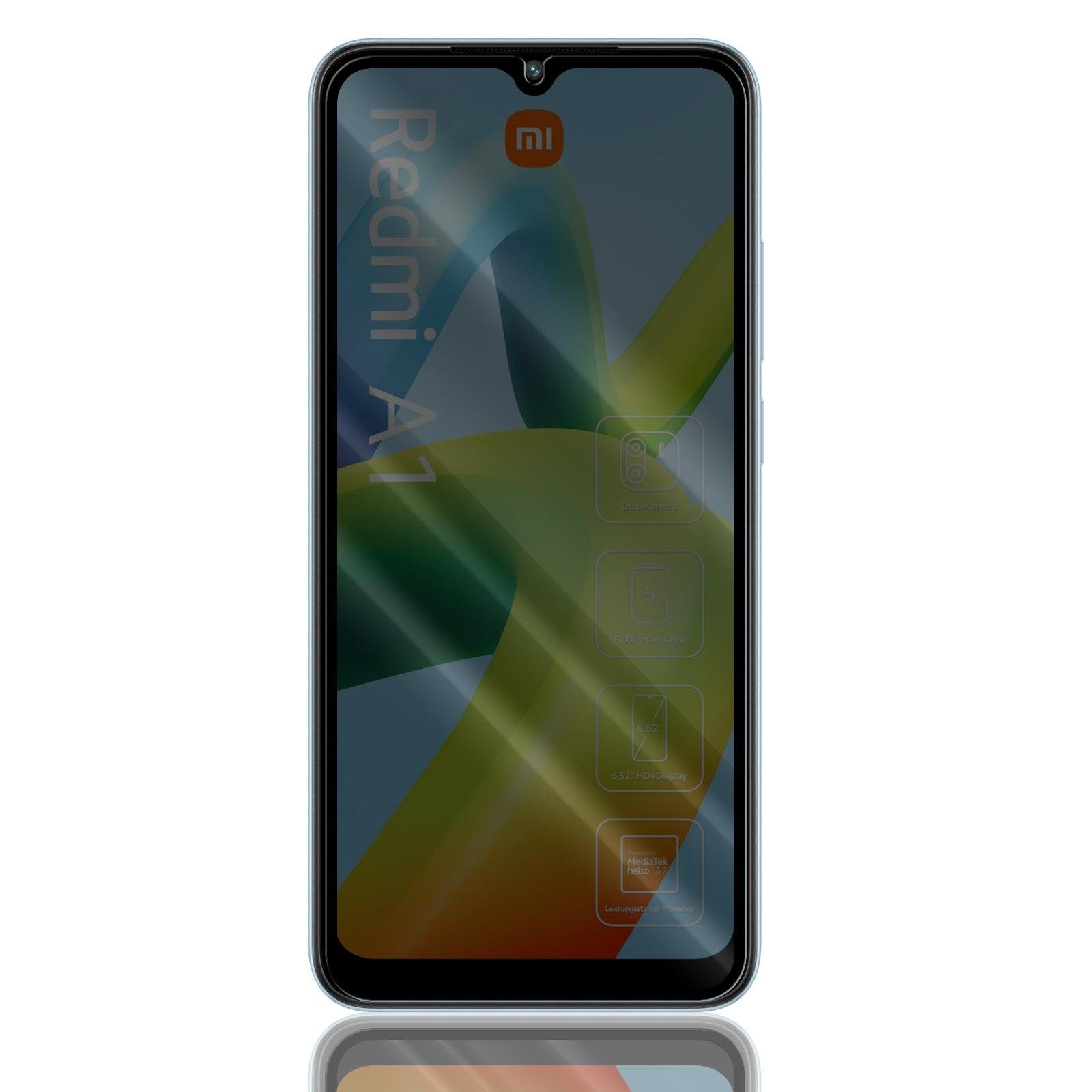 Numerva Schutzfolie Panzer Folie Echt Glas Folie für Xiaomi Redmi A1, (1x Schutzfolie 2x Reinigungstücher), Anti Spy Schutzfolie Blickschutz Glasfolie Sichtschutzfolie