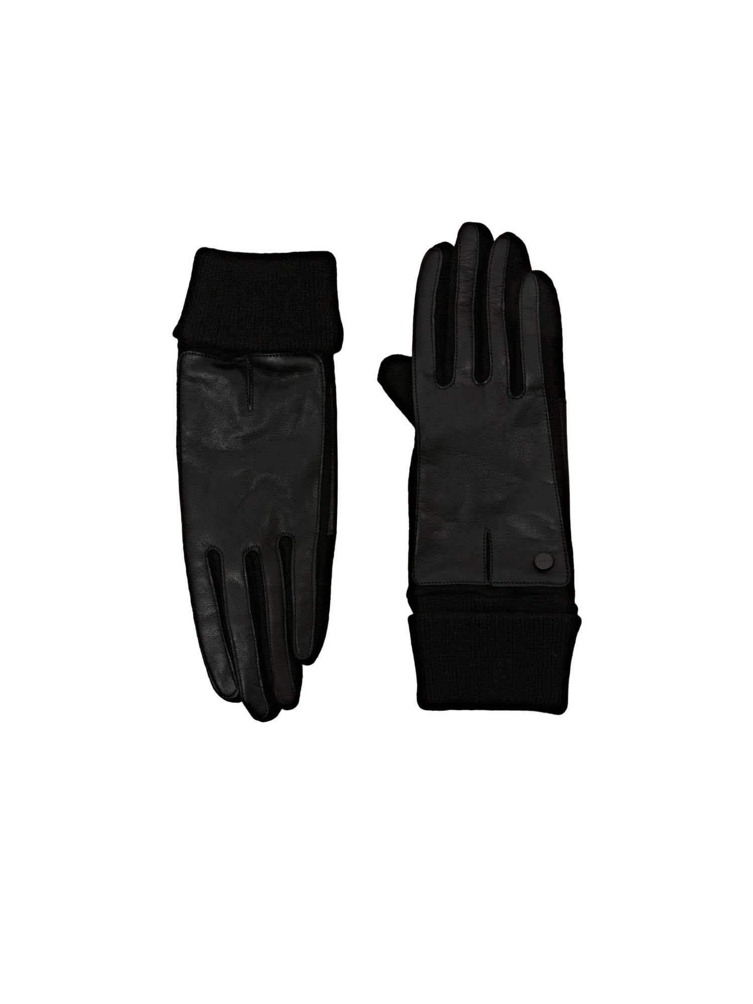 Esprit Lederhandschuhe Strickhandschuhe aus Wollmix BLACK Leder und