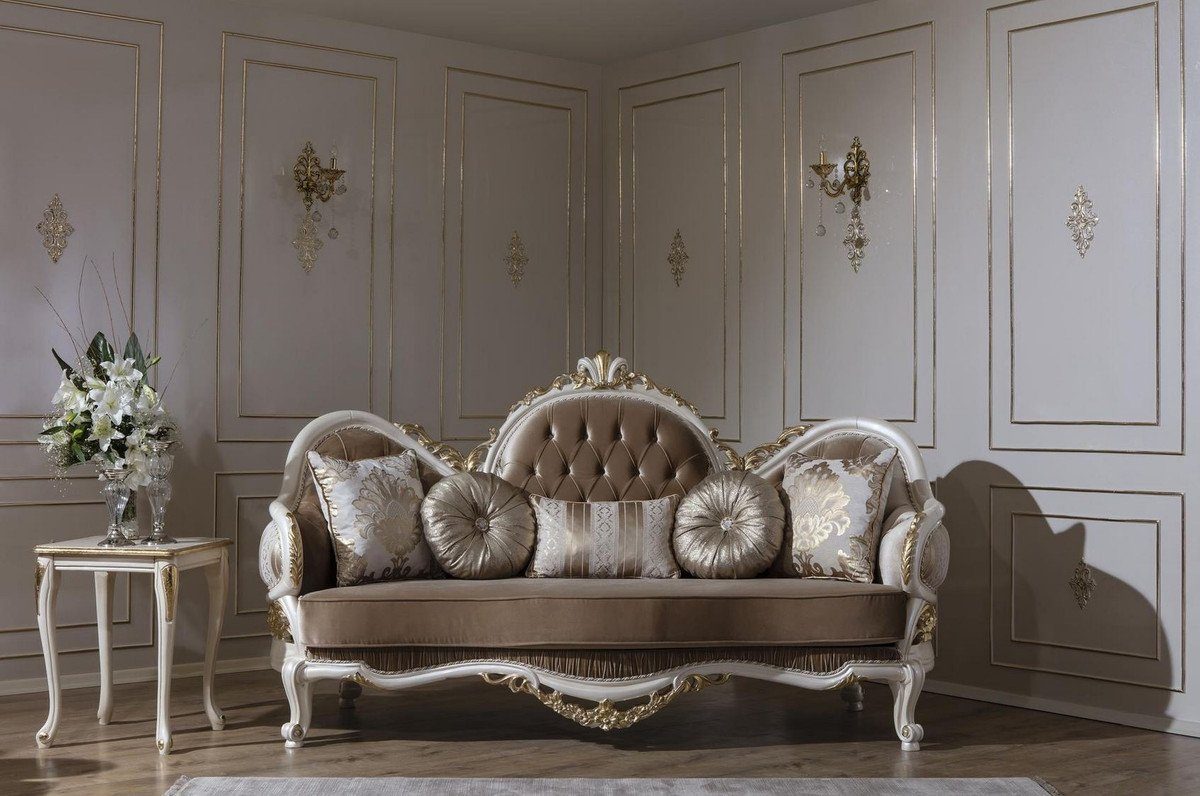 124 Barock Möbel Casa cm H. Weiß Wohnzimmer Sofa Barock dekorativen Padrino Prunkvolles Kissen - mit Gold Sofa / 80 / Braun Sofa x x - Luxus 220
