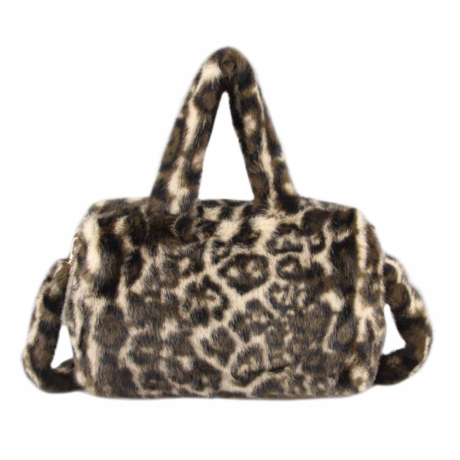 ITALYSHOP24 Schultertasche Damen Leo Tasche Handtasche PELZTASCHE Shopper Tote Bag Leopard Print, Felltasche Crossbody Umhängetasche Teddytasche Plüsch Kunstpelz