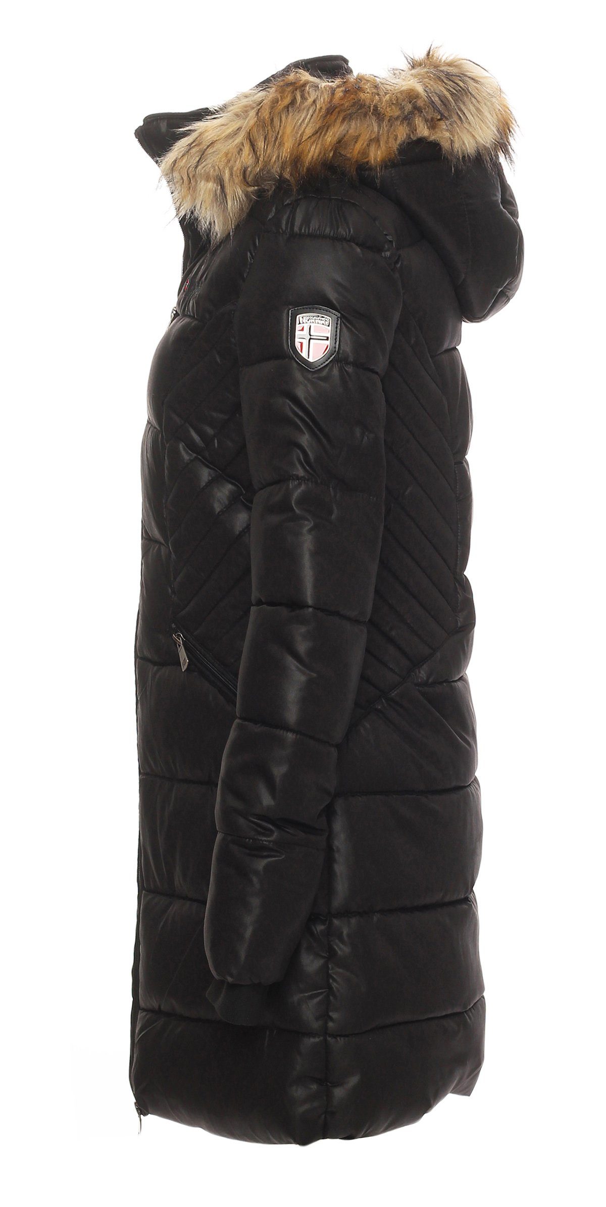 Geographical Norway Winterjacke Damen Outdoor Jacke Steppjacke in Unifarbe, mit abnehmbarer Kapuze