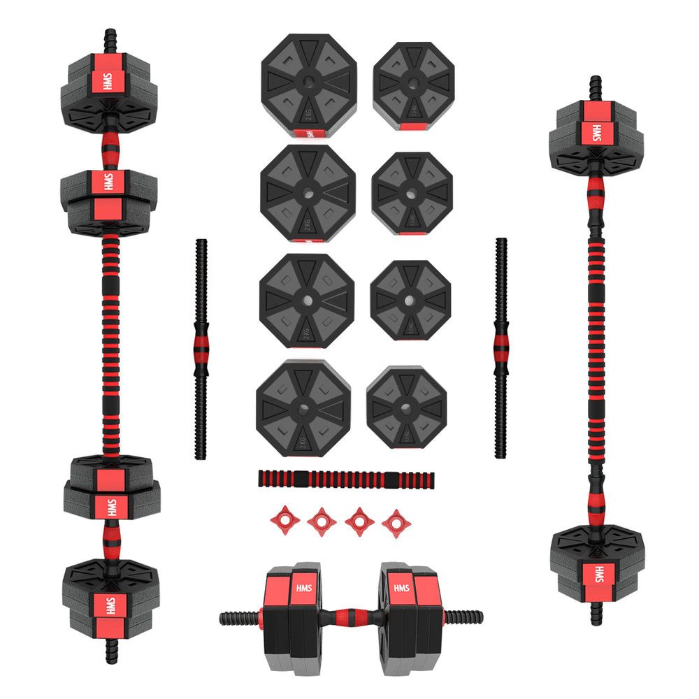 HMS Hantel-Set Kurzhantelset Langhantel Krafttraining, (Spar-Set, 37, 5 cm Griff rutschfest), zur Langhantel kombinierbar, Schaumstoffgriff