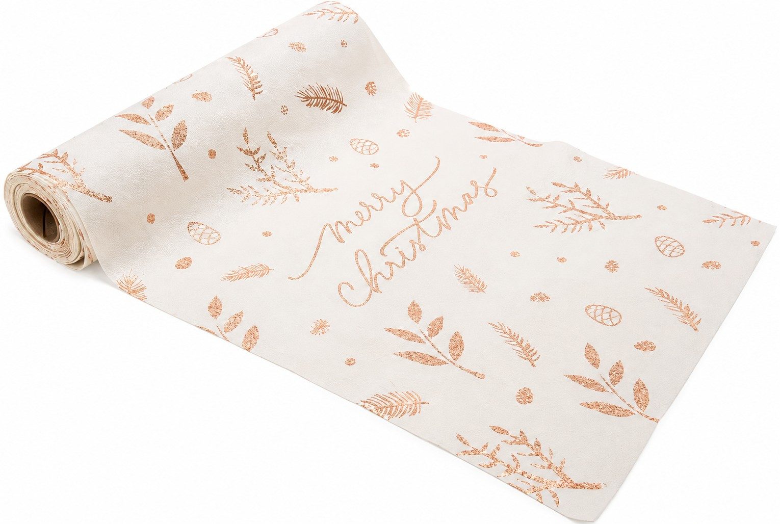 Kunstgewerbe Gehlmann Tischläufer Tischläufer Weihnachten Merry Christmas Samt Creme Roségold 3 m, Glitzer