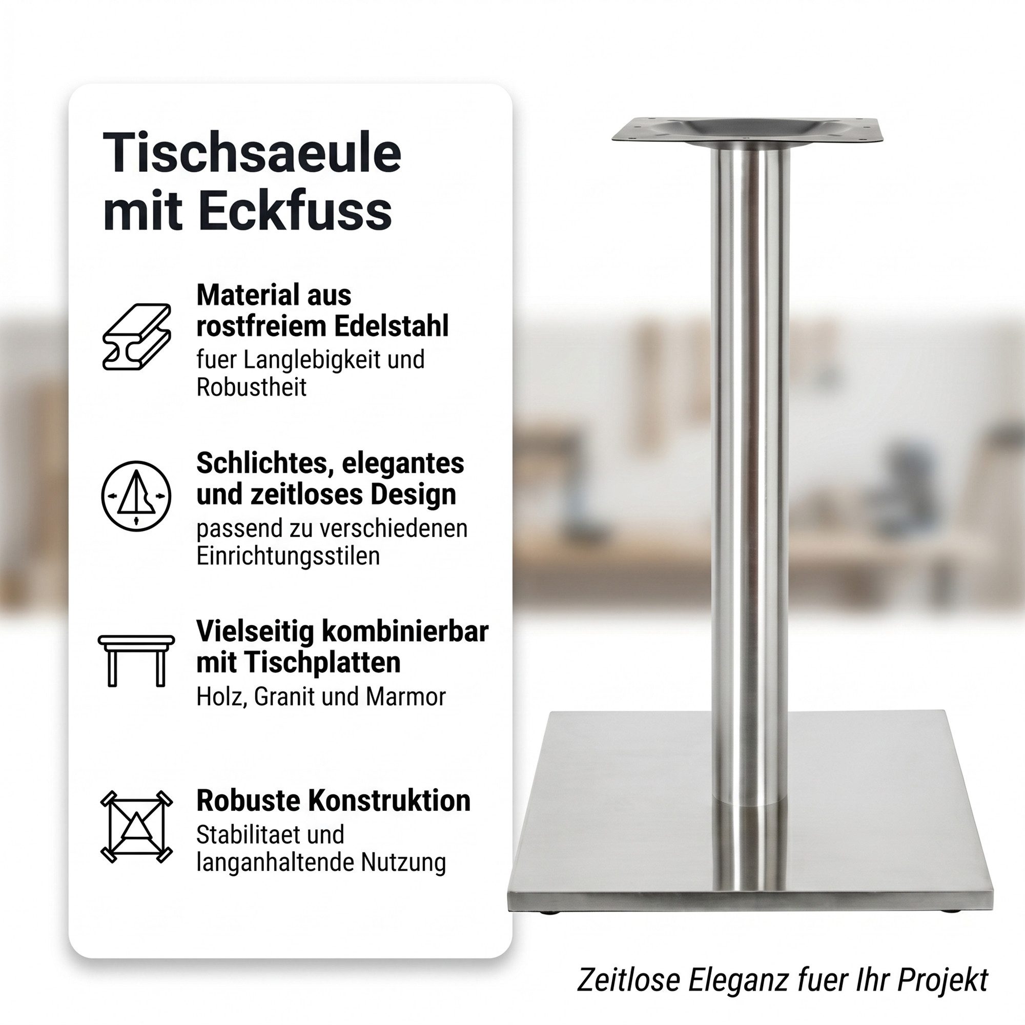 Mucola Möbelfuß Tischuntergestell 72CM Unterstellfuß Schreibtischbein Tischgestell, (Stück, 3-St), Kombinierbar mit einer Tischplatte Ihrer Wahl (Marmor, Granit, etc)