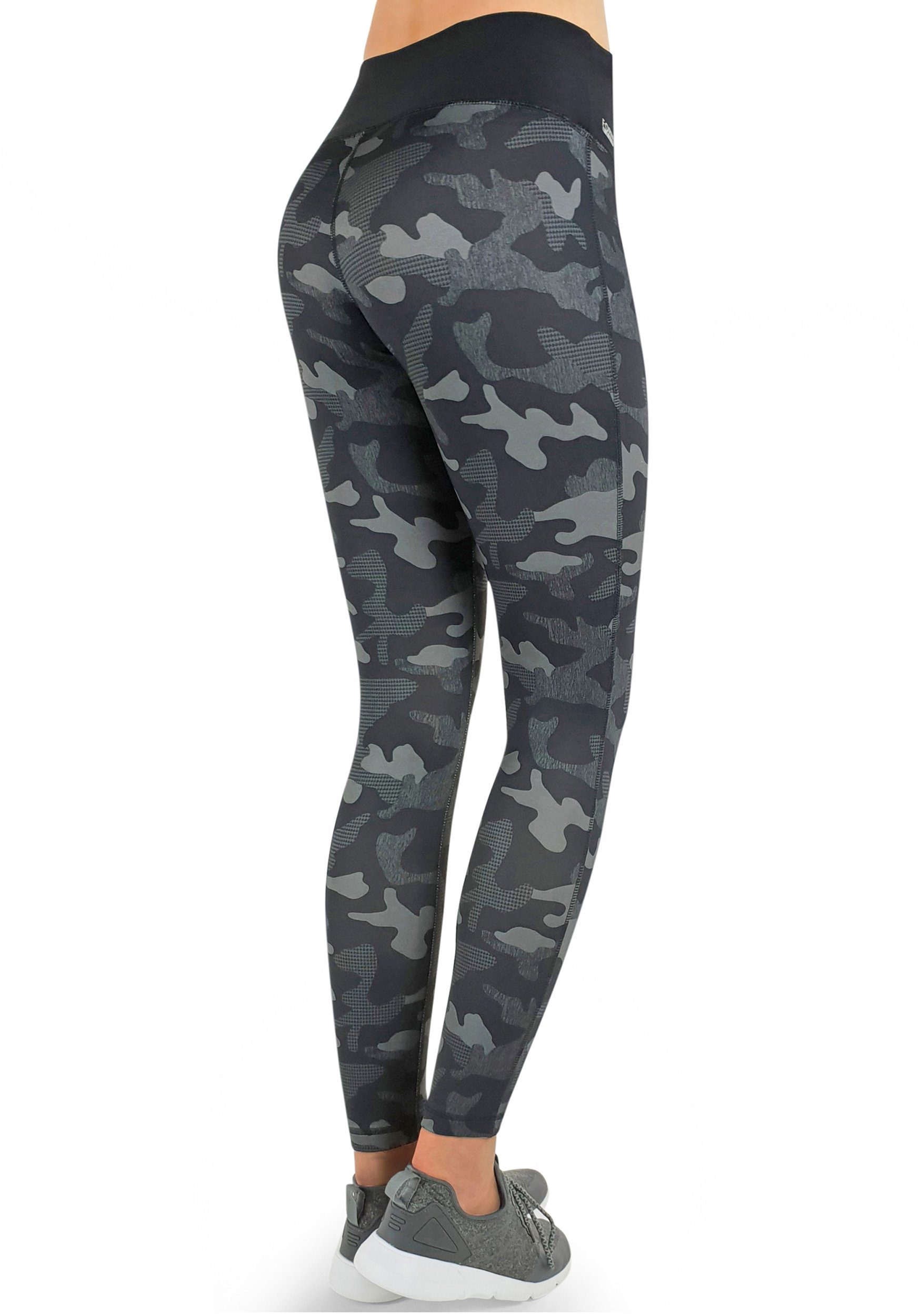 waist, Hoher Smartphone dark Waist Handy, Handytasche Handyfach, lang High high Leggings Atmungsaktiv Camouflage Bund Formbelt Damen Highwaist Bund, Laufhose mit Handyfach, Hohem