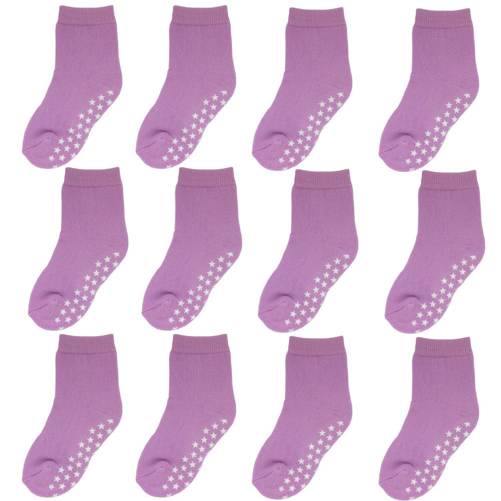 Yalion Langsocken Babysocken Kinder Anti Rutsch Socken 12 Paar Weich Atmungsaktiv Unisex (Set, 12-Paar, 12 Paar) Rutschfeste Sternen-Noppen