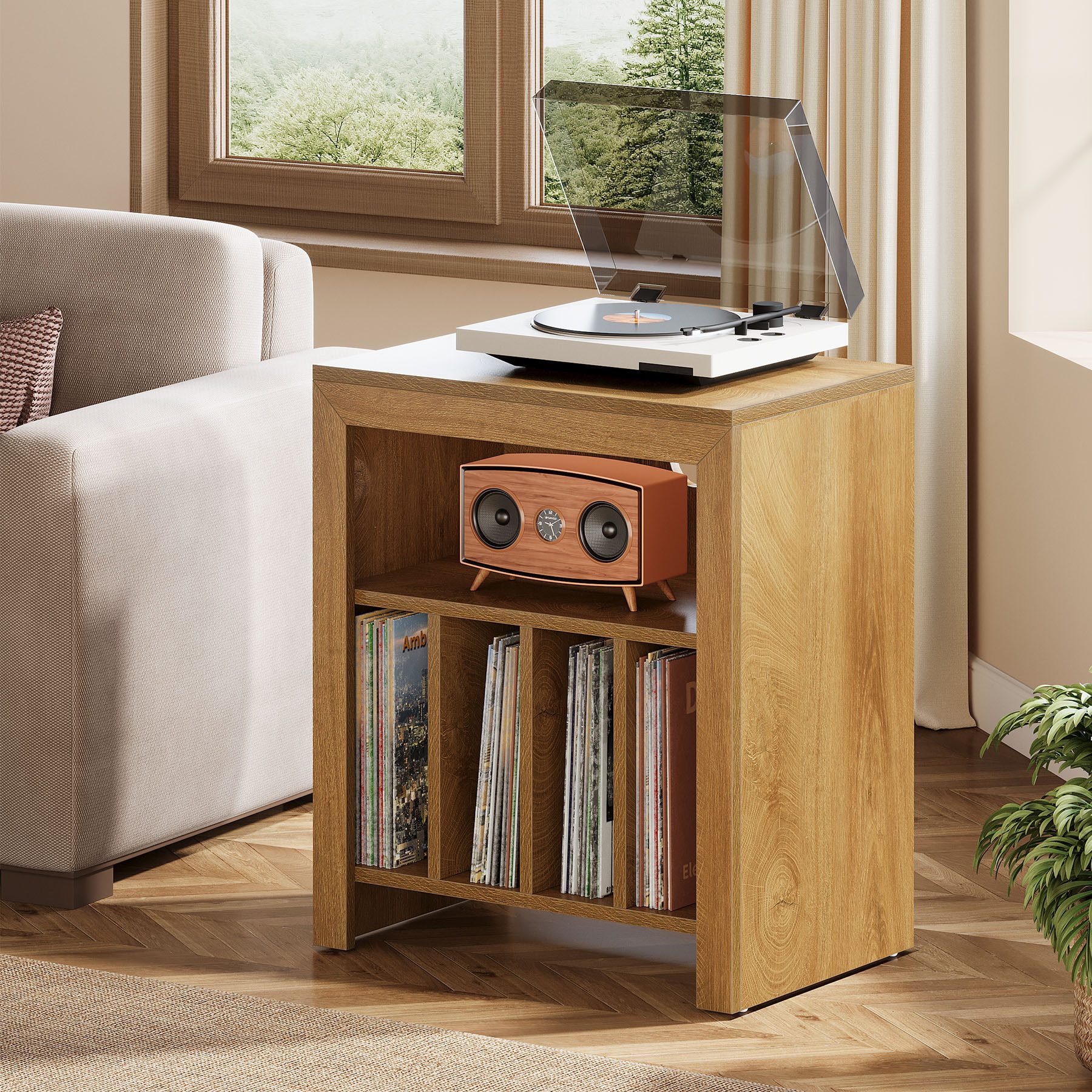Tribesigns Beistelltisch 60 cm Nachttisch für Schallplatten, 2-stöckiger Plattenspieler-Ständer