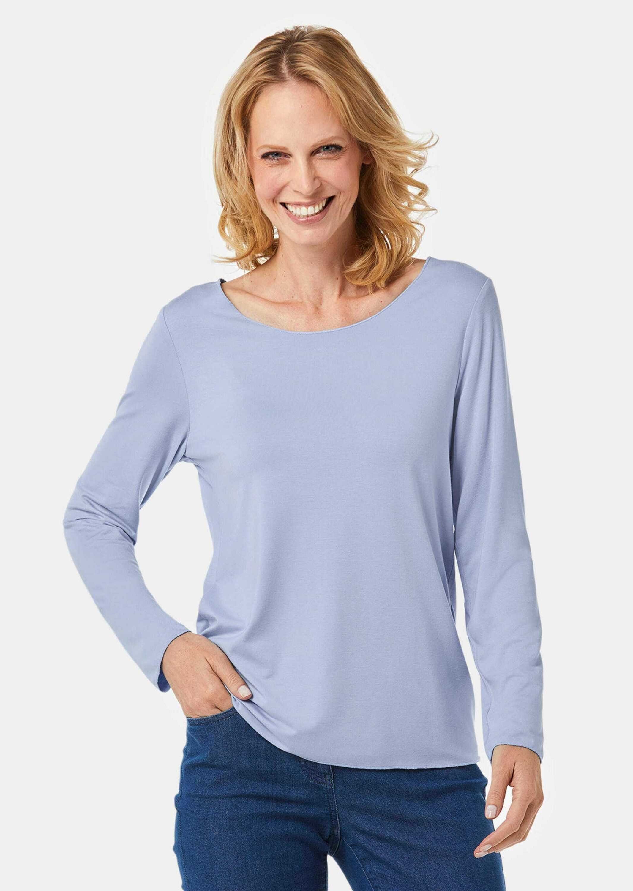 Langarmshirt Kurzgröße: Langarmshirt mit tonaler Zierkante