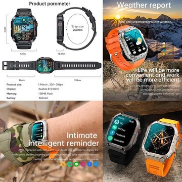 LWEARKD Smartwatch (1,96 Zoll, Android, iOS), mit Bluetooth Anrufe,Fitnessuhr mit SpO2 Blutdruckmessung Herzfrequenz