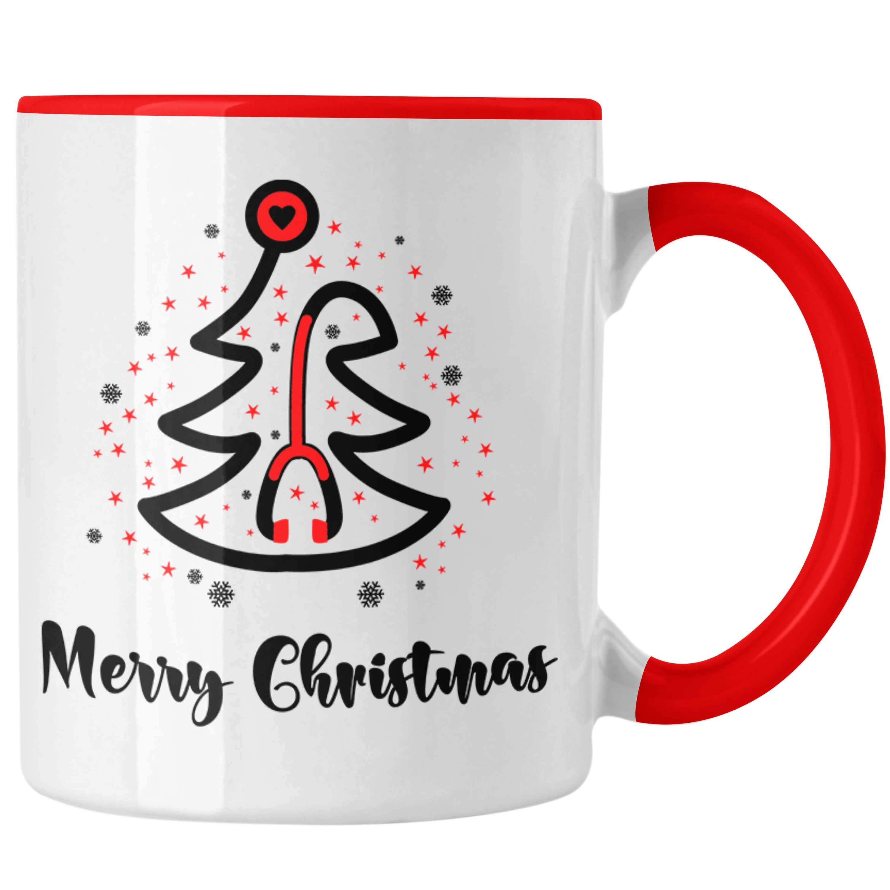 Trendation Tasse Weihnachten Ärtzin Geschenk Arzthelferin Rot Merry Tasse Spritze - Christmas Krankenschwestern Kaffeetasse Geschenk Arzt Trendation Krankenschwester