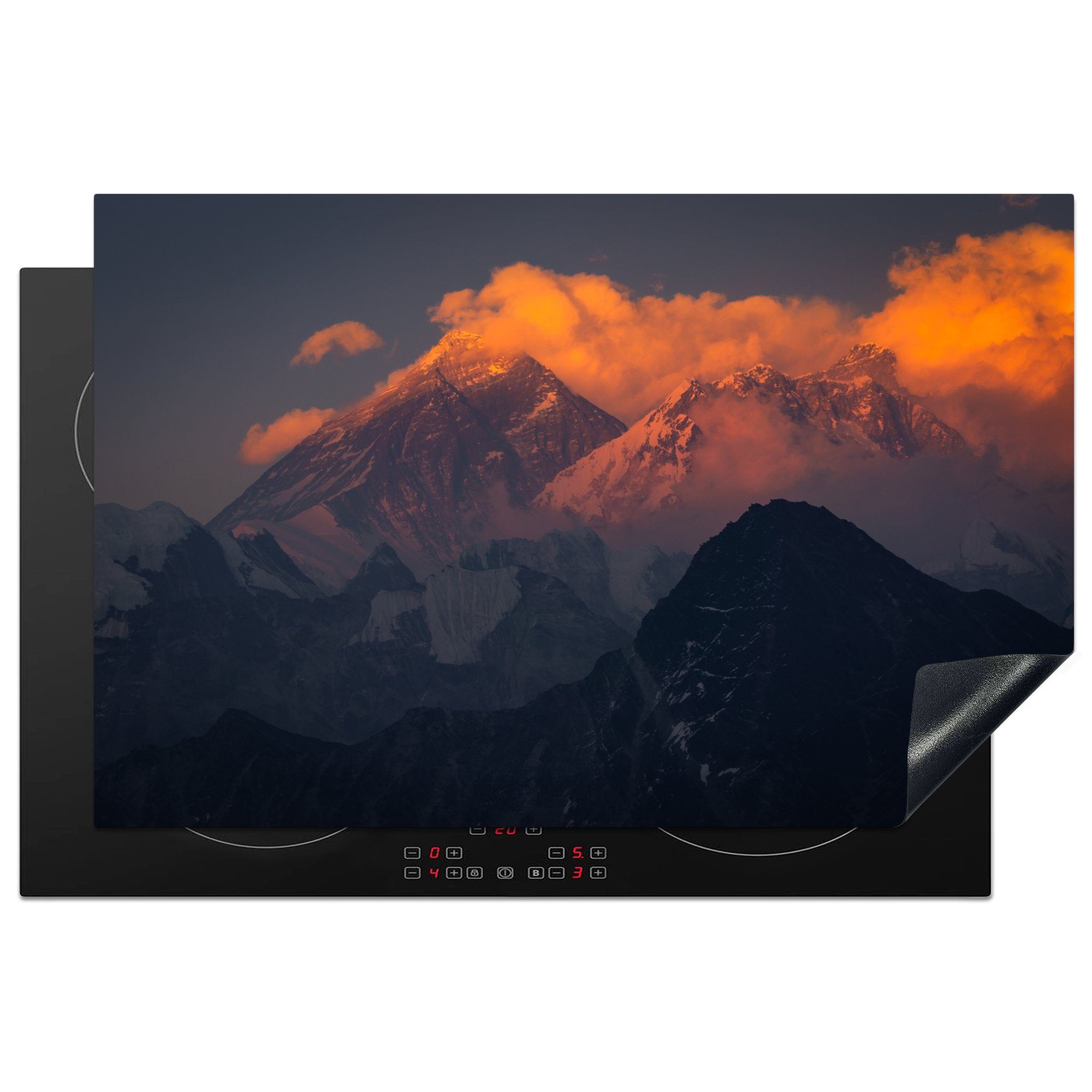 MuchoWow Herdblende-/Abdeckplatte Sonnenuntergang im Himalaya mit Mount Everest, Nepal, Vinyl, (1 tlg), 81x52 cm, Induktionskochfeld Schutz für die küche, Ceranfeldabdeckung