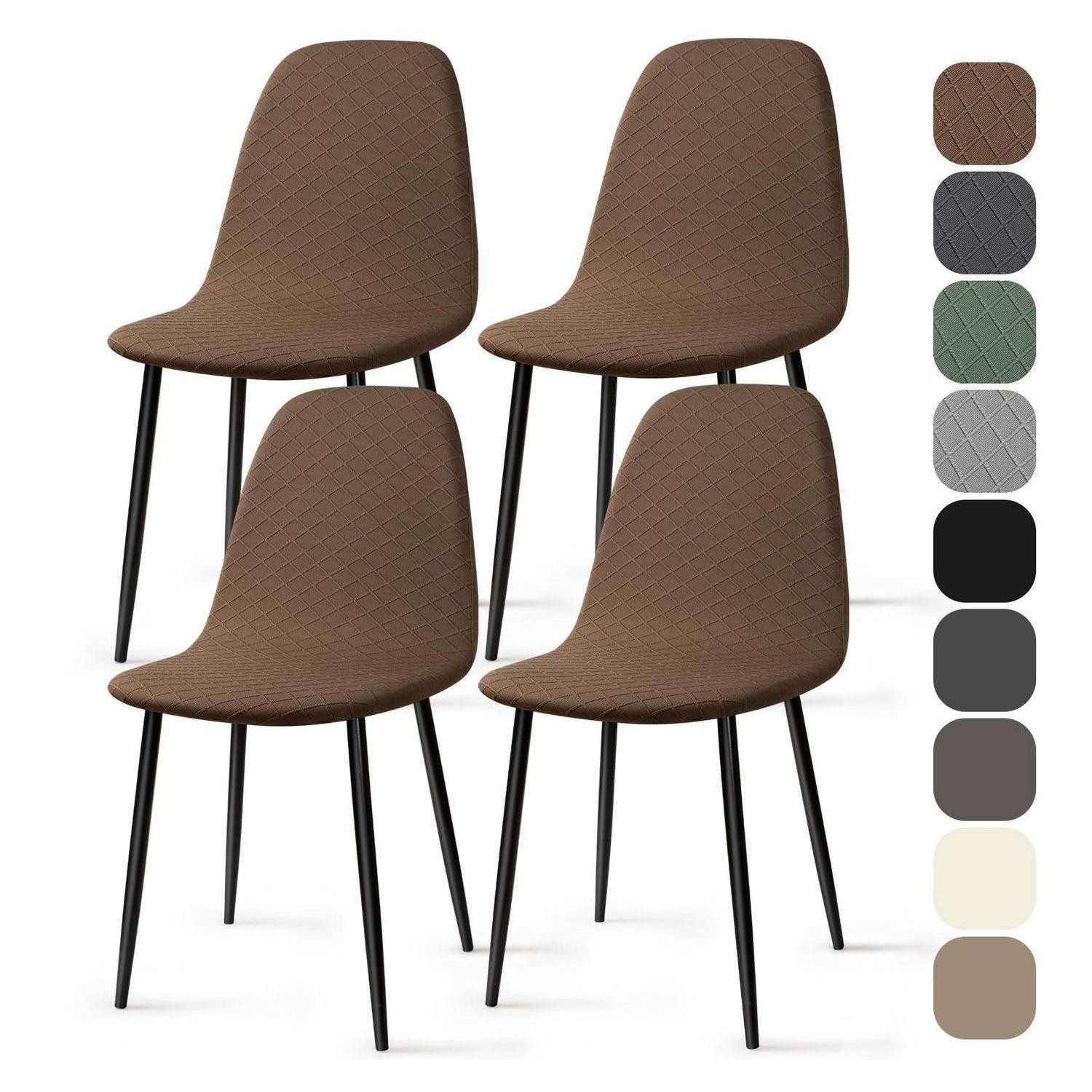 LuxusKollektion Stuhlhusse Stuhlhussen Stretch Jacquard Waschbar Abnehmbar 4 Braun-l 4er Set