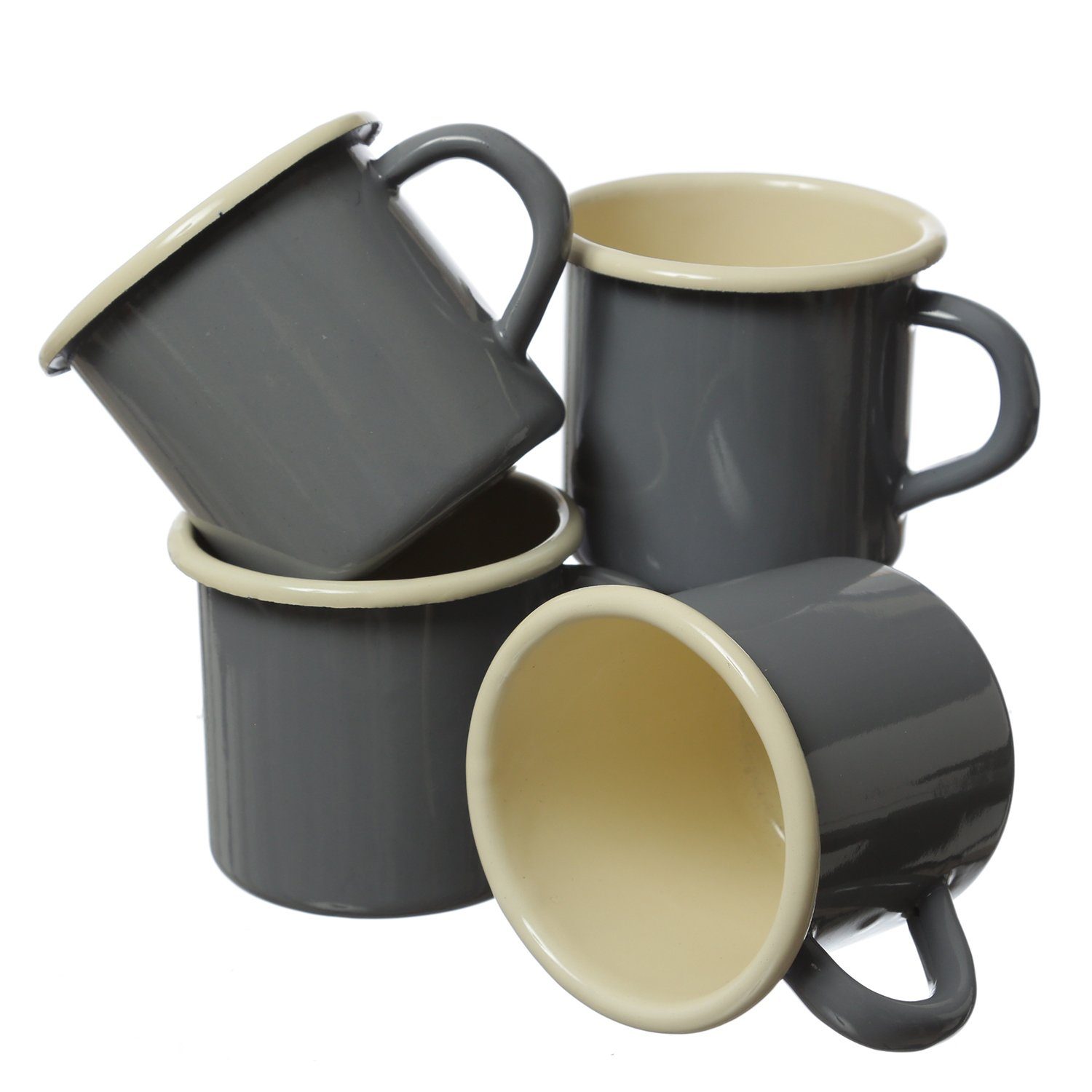 MARELIDA Becher Krüger Becher 8 cm Blechbecher 0,35L emailliert grau creme 4 Stück, 4-tlg., Emaille