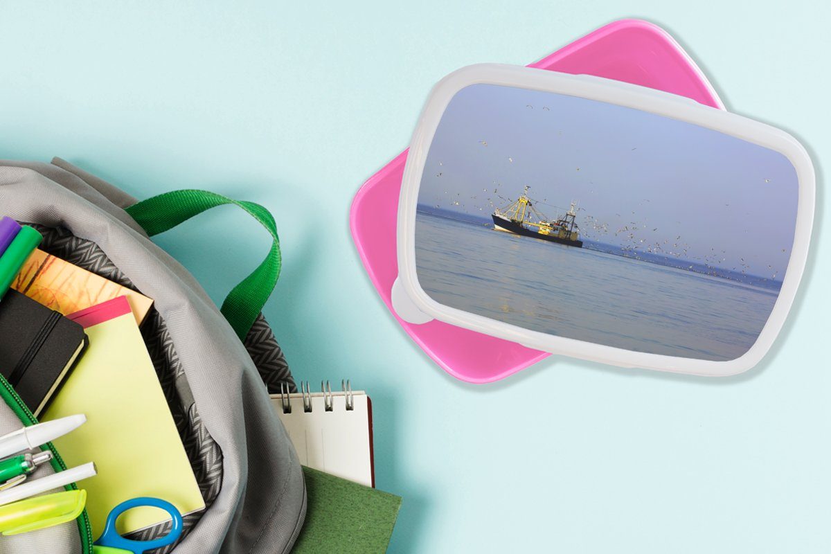 Snackbox, Mädchen, Fischerboot rosa MuchoWow Brotdose Vogel, Kinder, Erwachsene, - Lunchbox für Kunststoff, Brotbox Nordsee (2-tlg), Kunststoff -