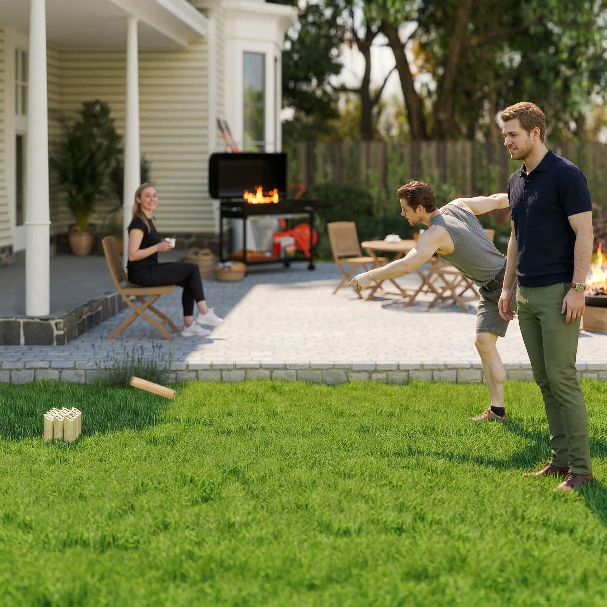 SPORTNOW Spiel mit 12 Skittles, 1 Stock, Transportbox, Wurfspiel, für Familie Gruppen Garten Picknick, Strand, Freizeit