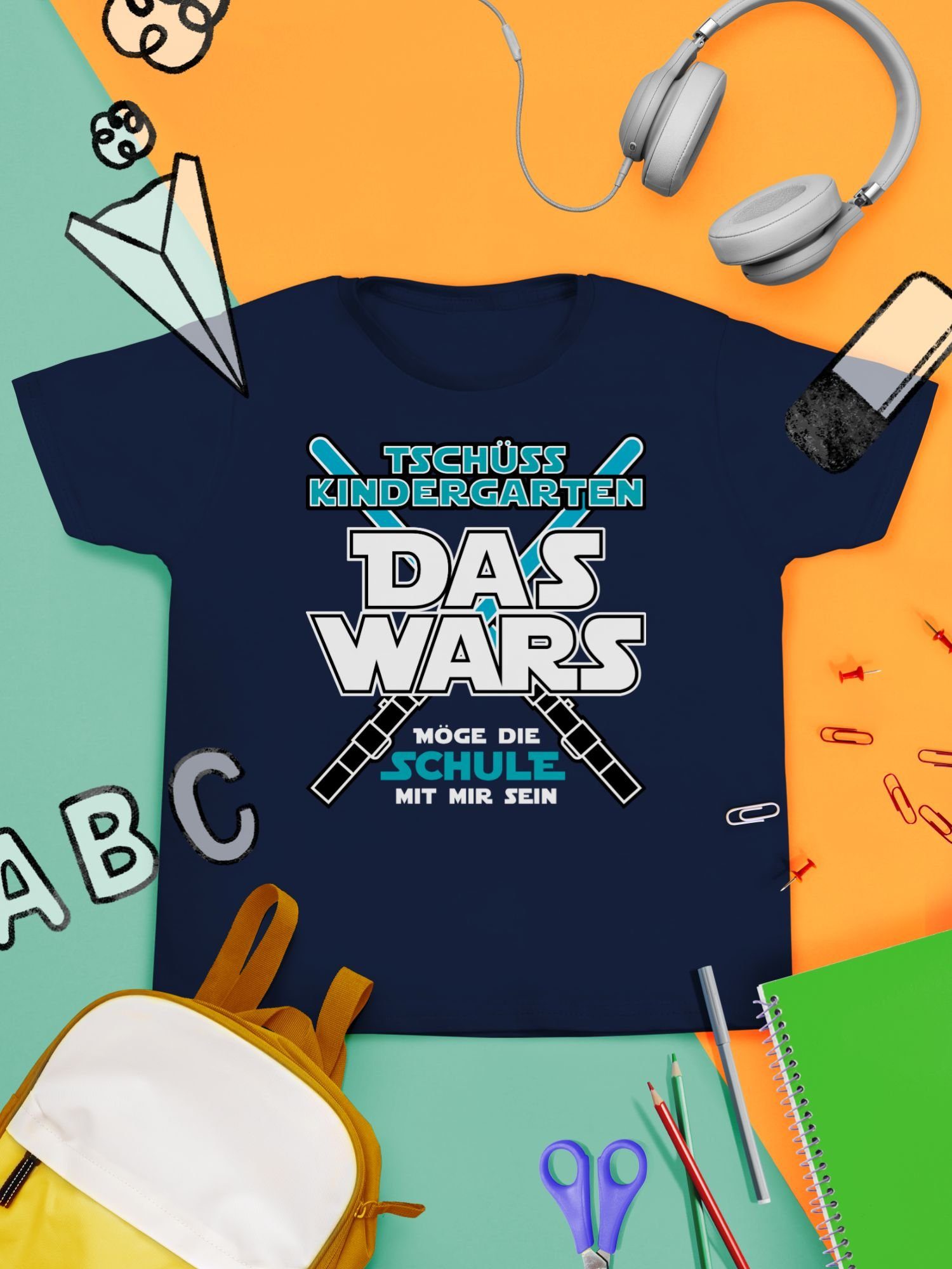 Das Geschenke T-Shirt Blau 1 Kindergarten Einschulung Tschüss Wars Navy Schulanfang Kita Junge Shirtracer
