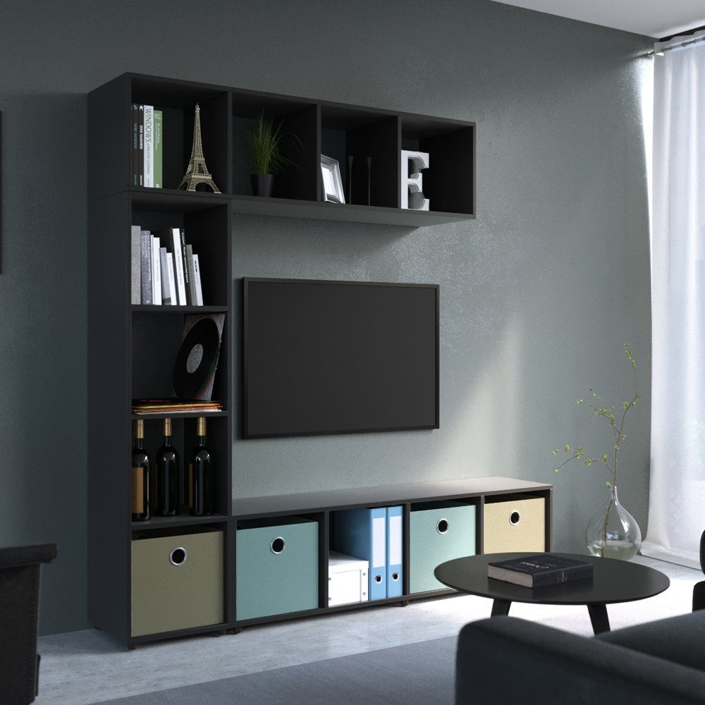 Vicco Raumteiler »4 Fächer Schwarz 140 x 36 cm - Standregal Hängeregal Regal  TV Lowboard Sideboard« online kaufen | OTTO
