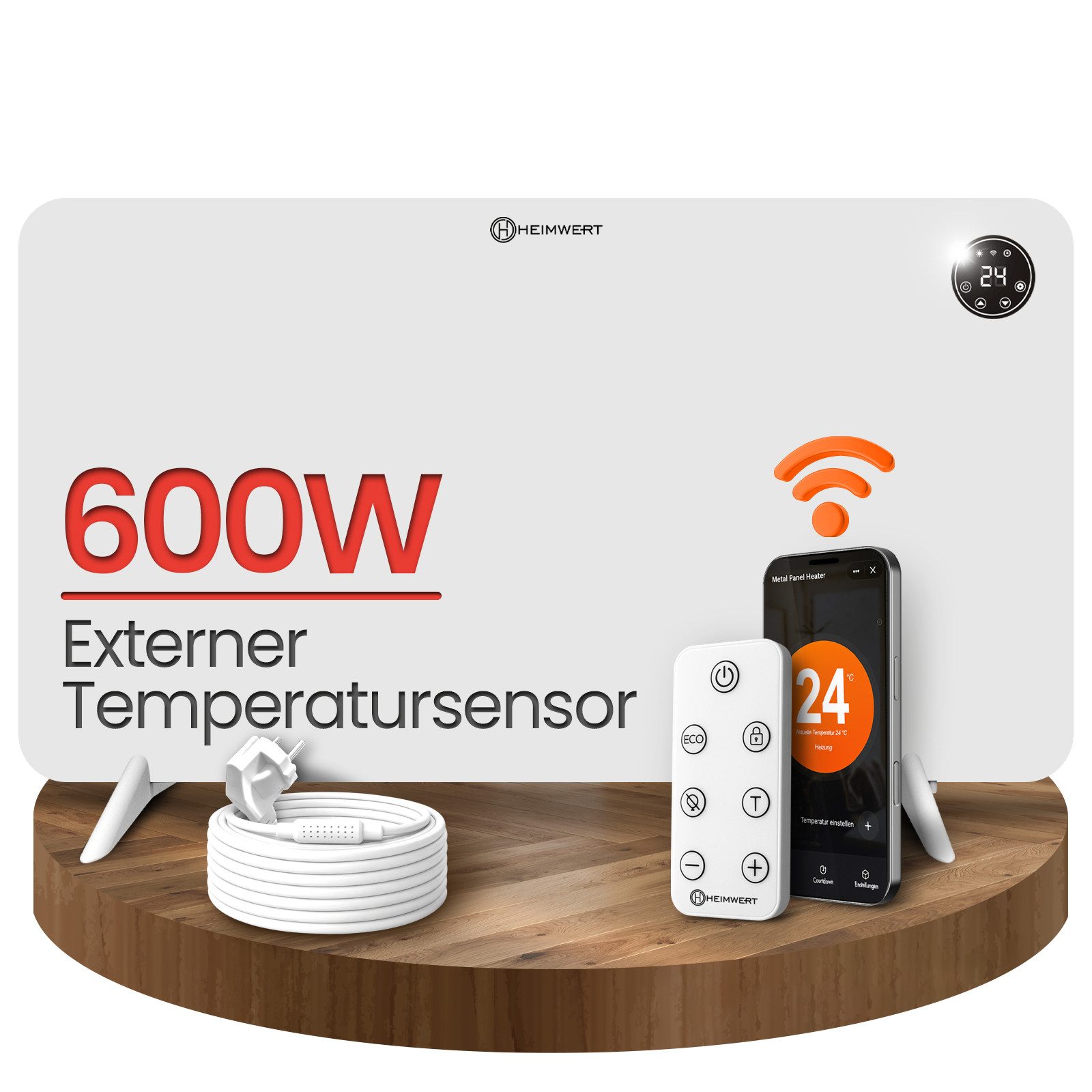 HEIMWERT Elektro-Heizkörper Infrarot Wandheizung 450/600 Watt, Luxusausstattung mit Thermostat + App - Langlebig, Geräuschlos