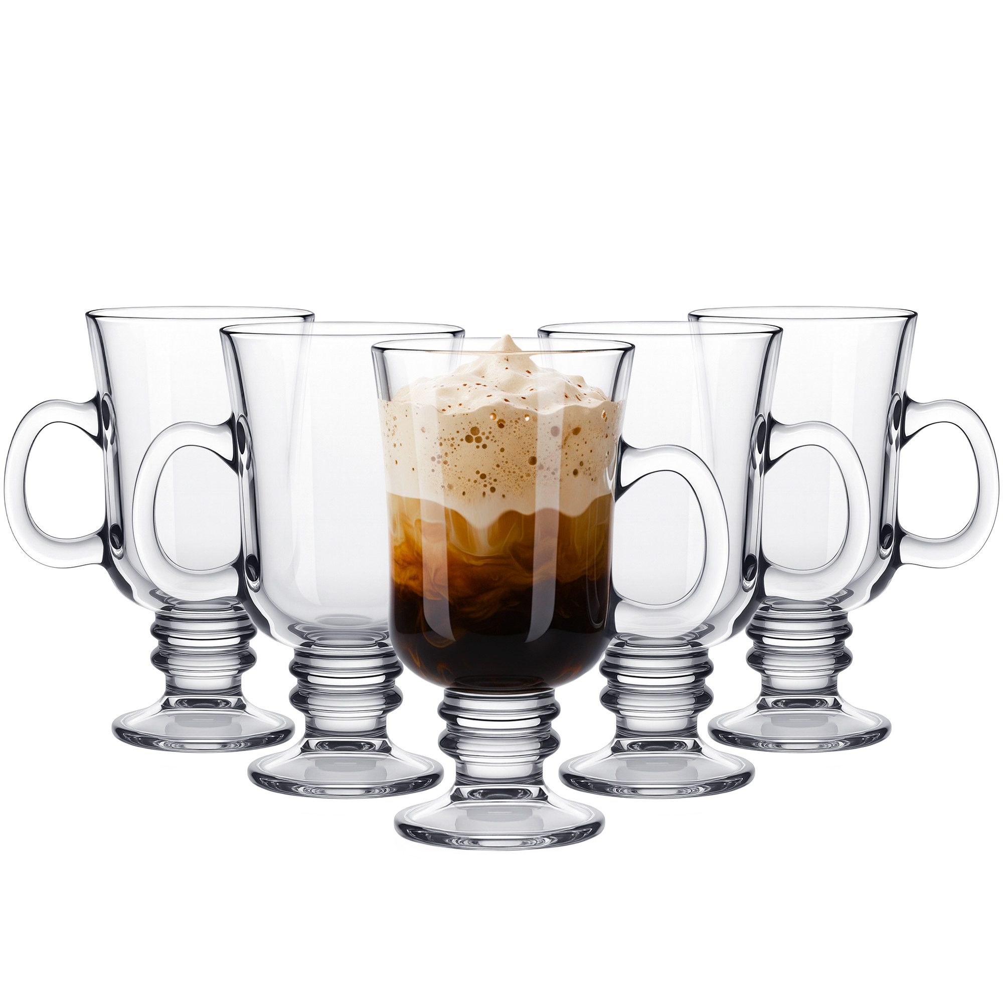 KONZEPT Latte-Macchiato-Glas 6er Set -200 ml Irish Coffee Gläser mit Henkel und Stiel, 6-tlg., hochwertiges Glas, Pflegeleicht, Vielseitige Verwendung