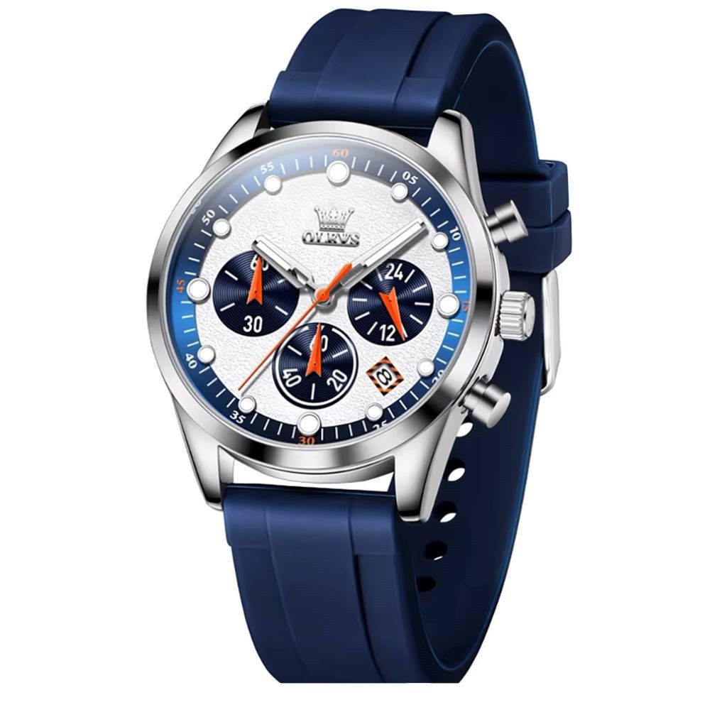 Quarzuhr Olevs 5602 Sportliche Herrenuhr Chronograph mit Silikonarmband Blau