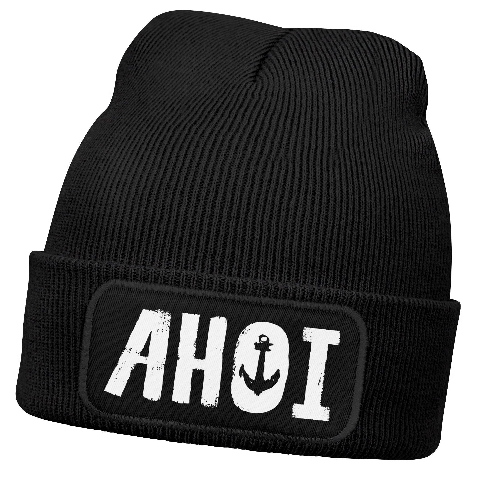 Strickmütze Herren Beanie Ahoi Patch Strickmütze Spruch Aufdruck Lustig Mütze