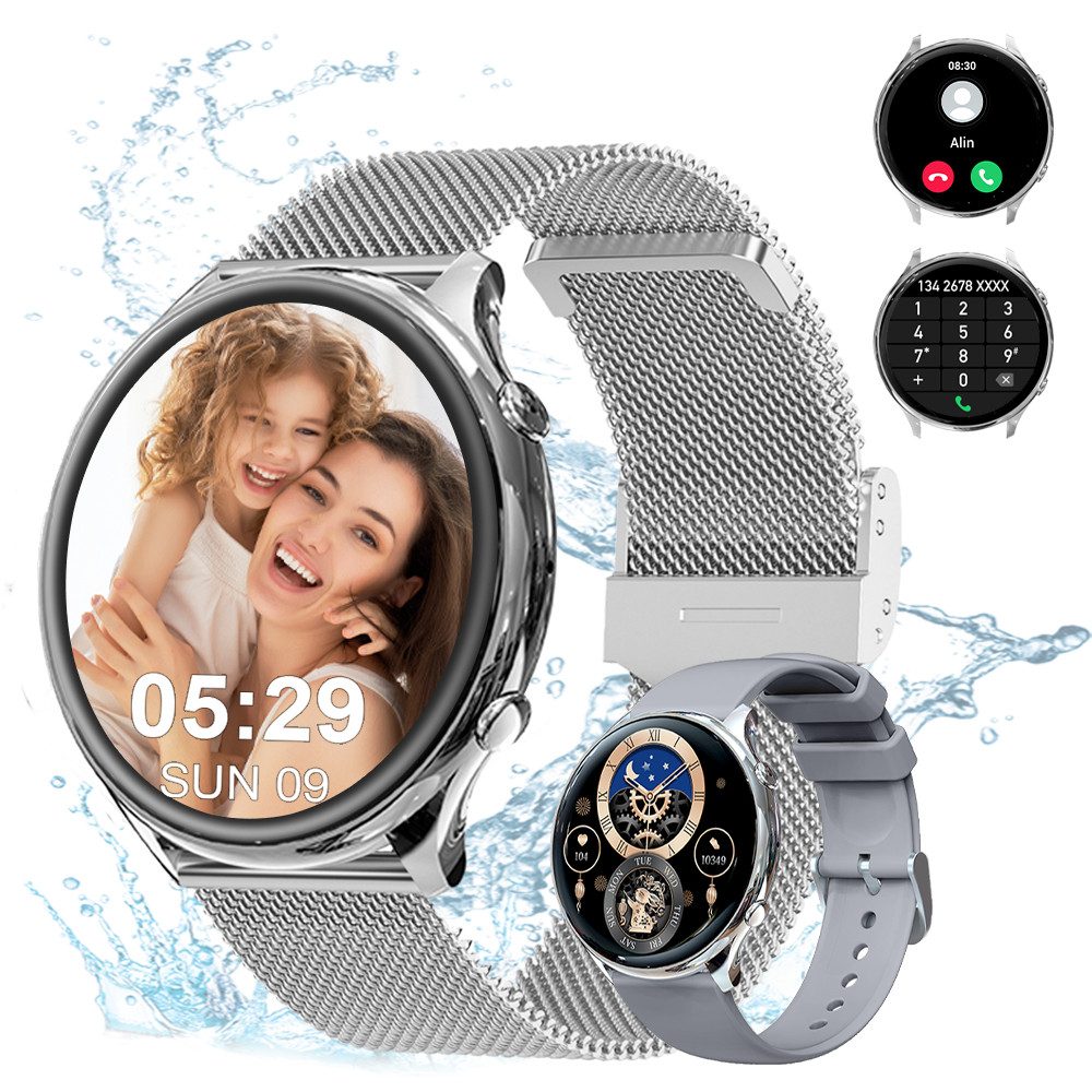 Fitness Tracker Uhr für Damen Herren mit Telefonfunktion Smartwatch