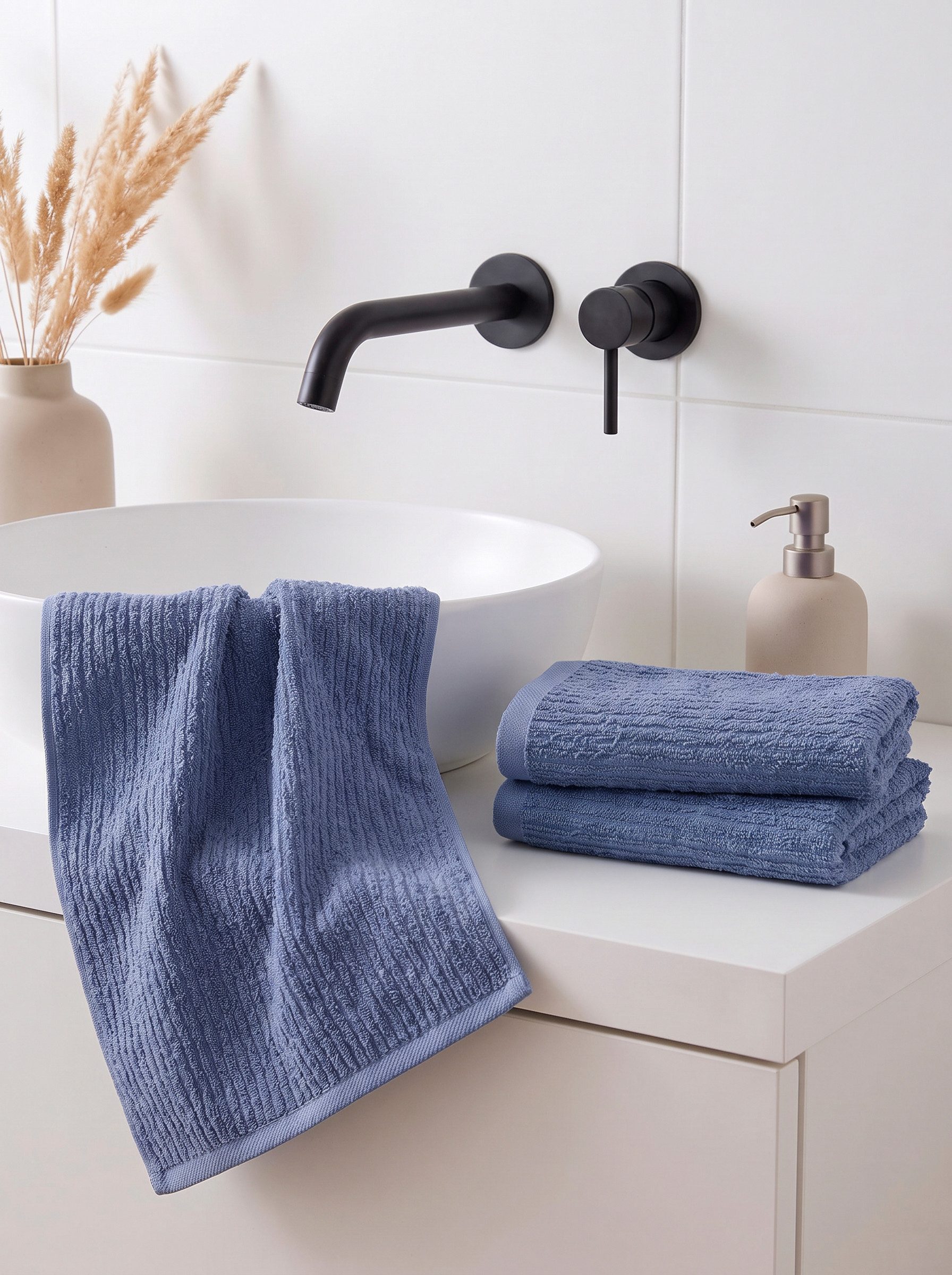OTTO home Gästehandtücher Riva, 30x50, Premium Handtücher, 500 gr/m², Webfrottier (3-St), Hoch-Tief-Struktur, Streifen, weich, 5 Jahre Garantie – Bild 2 von 5