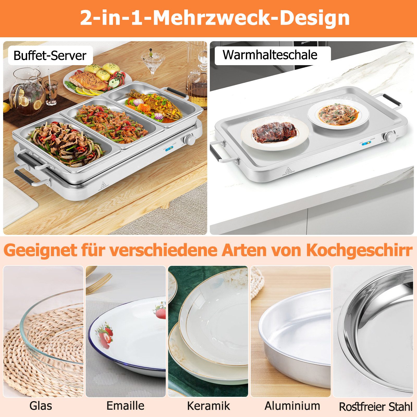 KOMFOTTEU Warmhalteplatte, 450W, 8 L Buffet Wärmer, von 50℃ bis 150℃