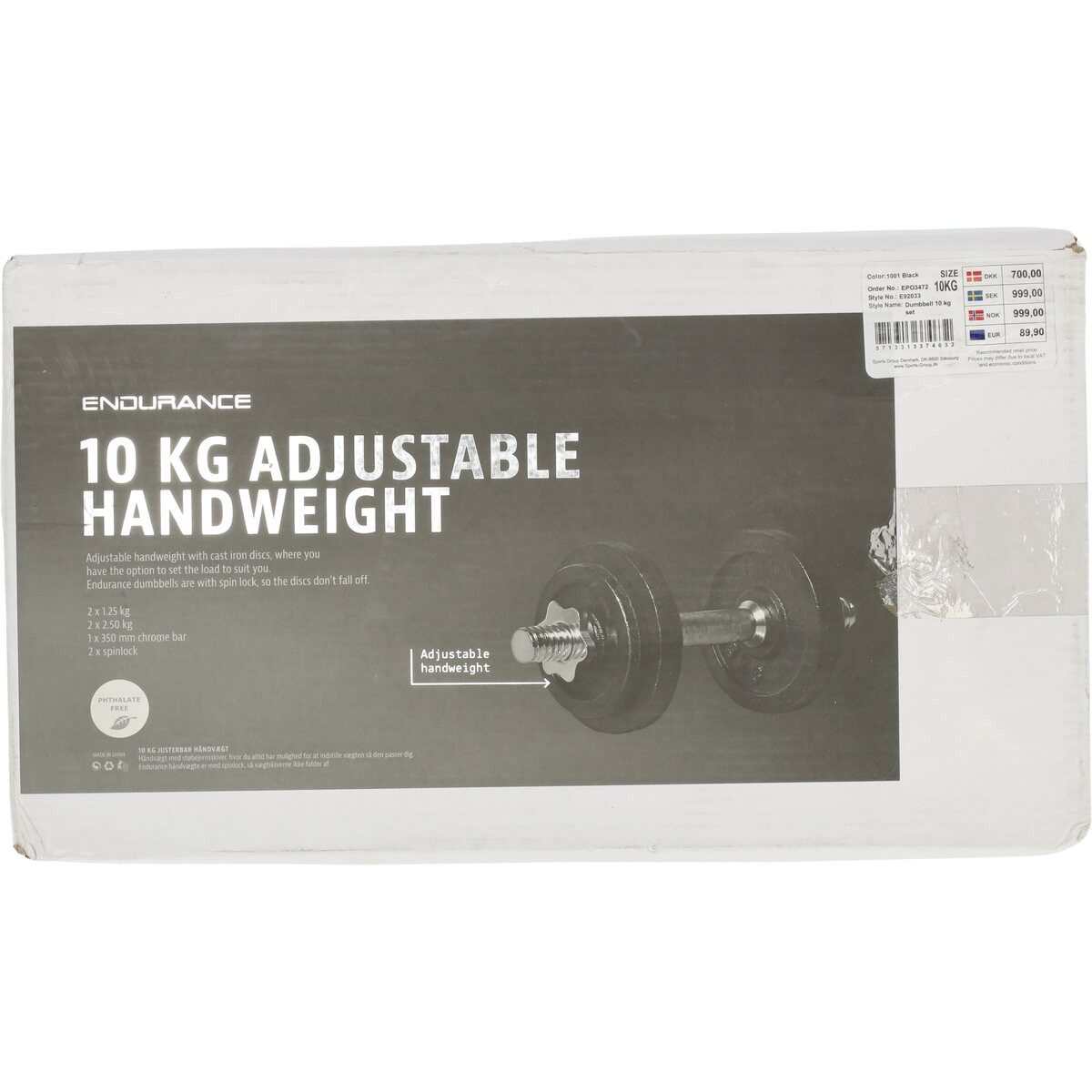 ENDURANCE Kurzhantel Dumbbell Set schwarz/grau 10kg - 1 Stück