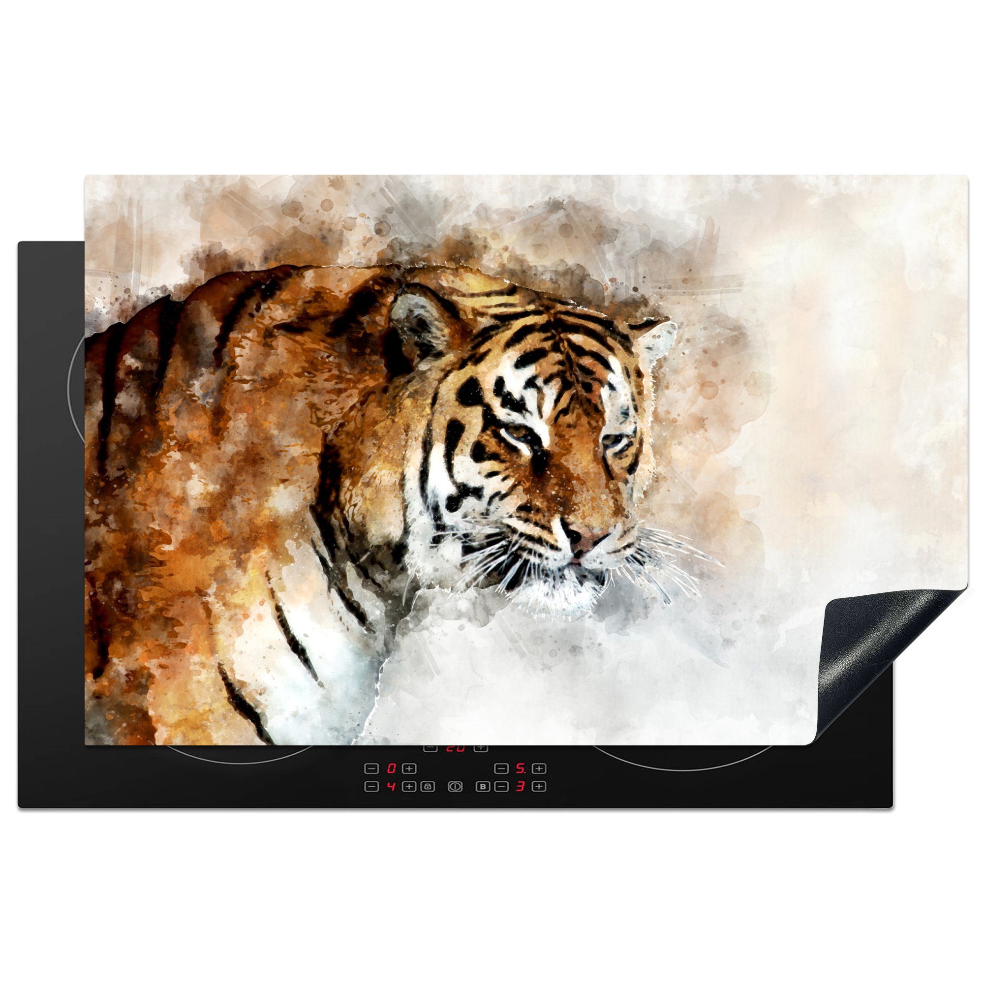 MuchoWow Herdblende-/Abdeckplatte Tiger - Augen - Gemälde, Vinyl, (1 tlg), 81x52 cm, Induktionskochfeld Schutz für die küche, Ceranfeldabdeckung