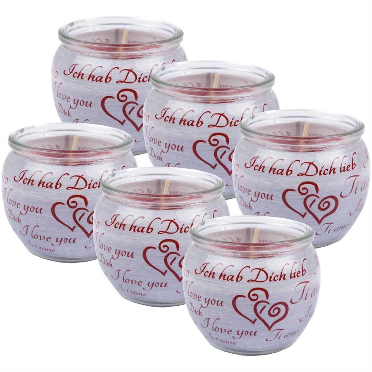 HS Candle Duftkerze (6-tlg), Kerze im Glas, Spruch-Kerze 6er Pack mit ca. 22 Std. Brenndauer, Höhe: 6cm, Ø7cm