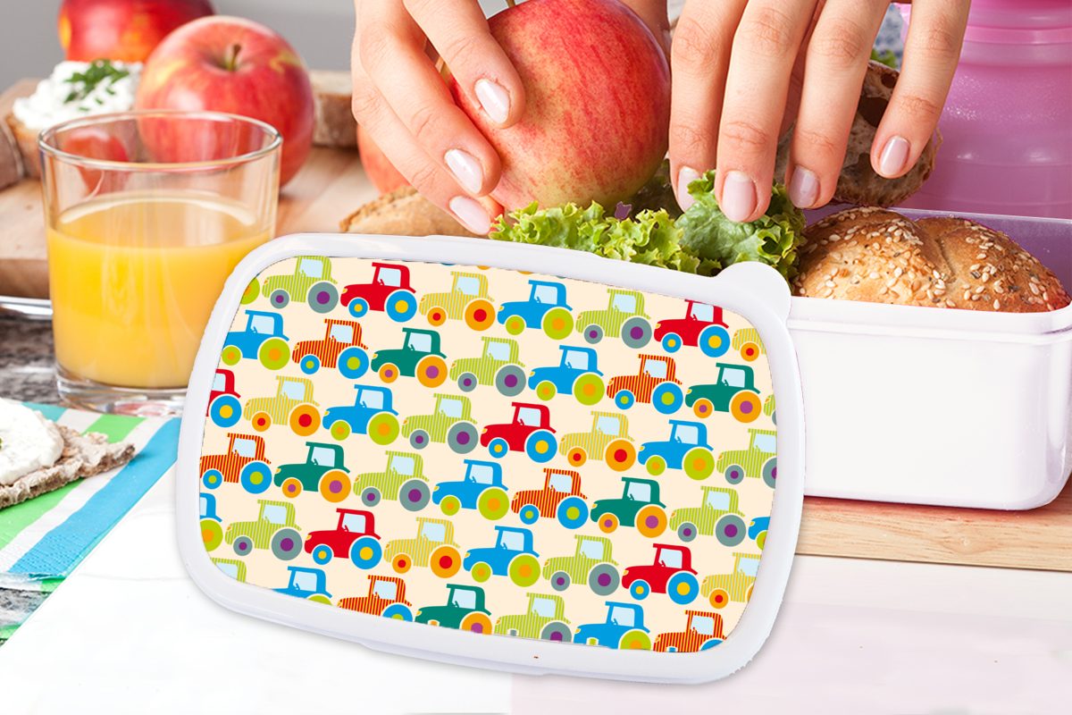 Farben Kunststoff, für Brotdose, für Kinder, - und Traktor Jungen Kinder und - Kinder Jungs Brotbox weiß Erwachsene, - Mädchen - MuchoWow Lunchbox Muster (2-tlg), -