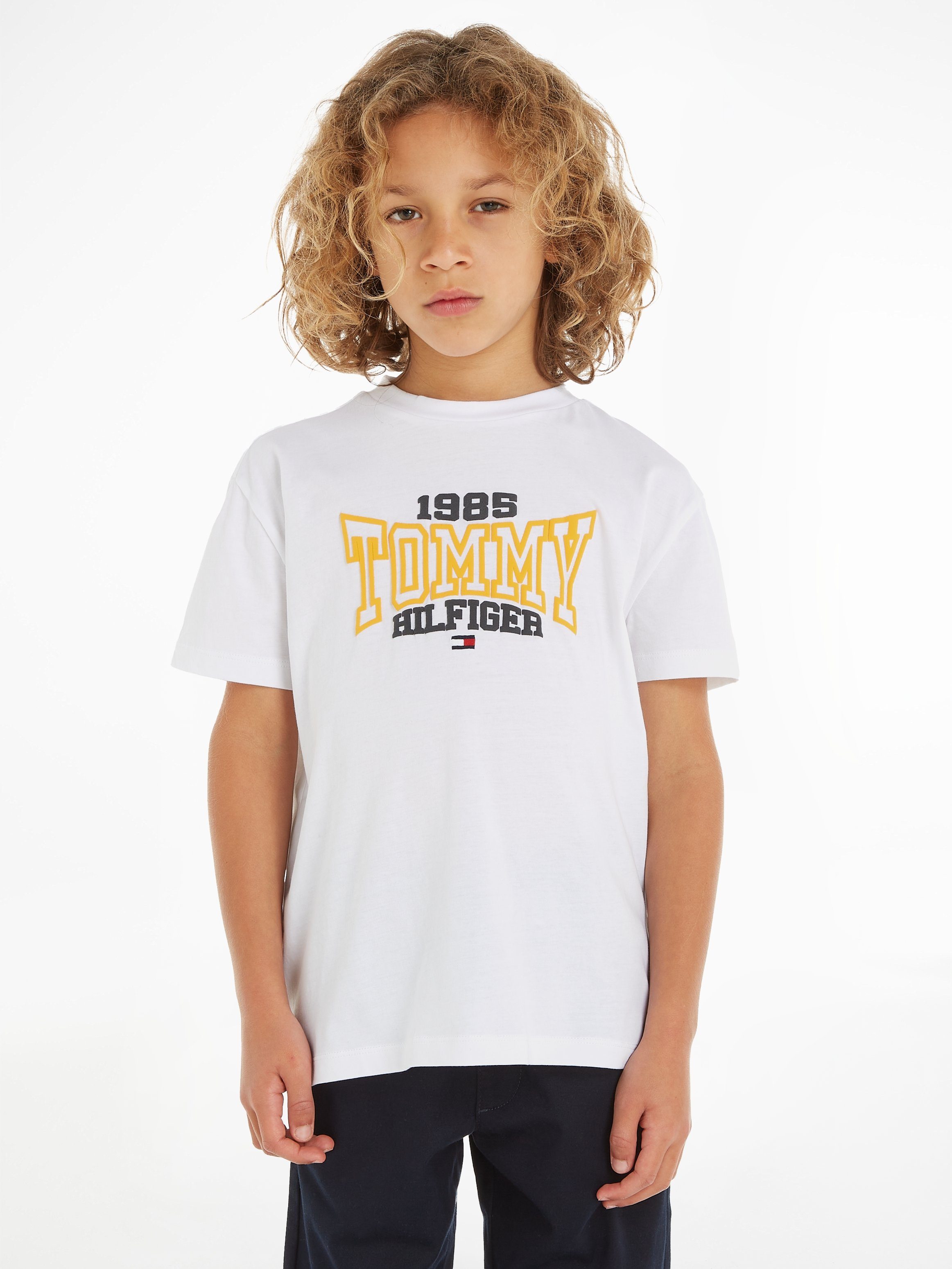 [Kostenloser Umtauschversand] Hilfgier VARSITY modischem Hilfiger Tommy White Tommy T-Shirt TEE 1985 Print mit TOMMY Varsity S/S 1985