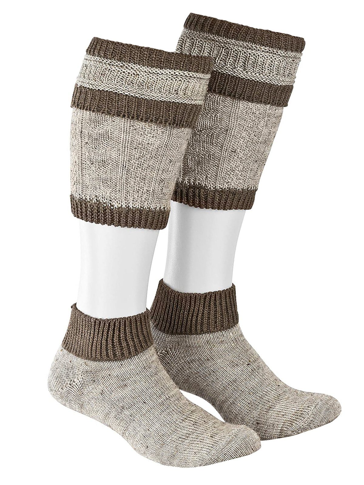 Moschen-Bayern Trachtensocken Trachtenstrümpfe Loferl Stulpen Herren Wadenwärmer Wadelstrümpfe Trachtenstutzen Trachtenstrumpf zur Lederhose Beige Braun (2-teilig)