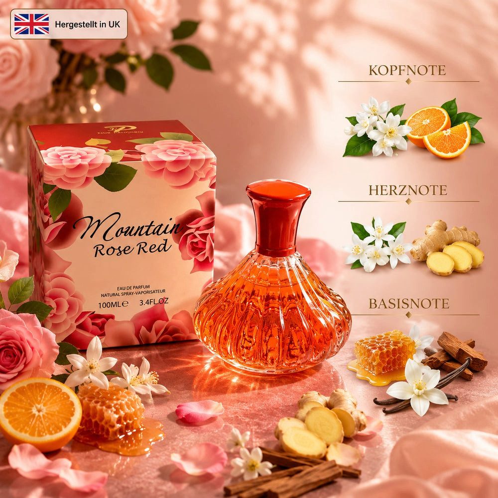 Fine Perfumery London Eau de Parfum Mountain Rose Red Eau de Parfum 100 ml + Parfümzerstäuber (leer) Set
