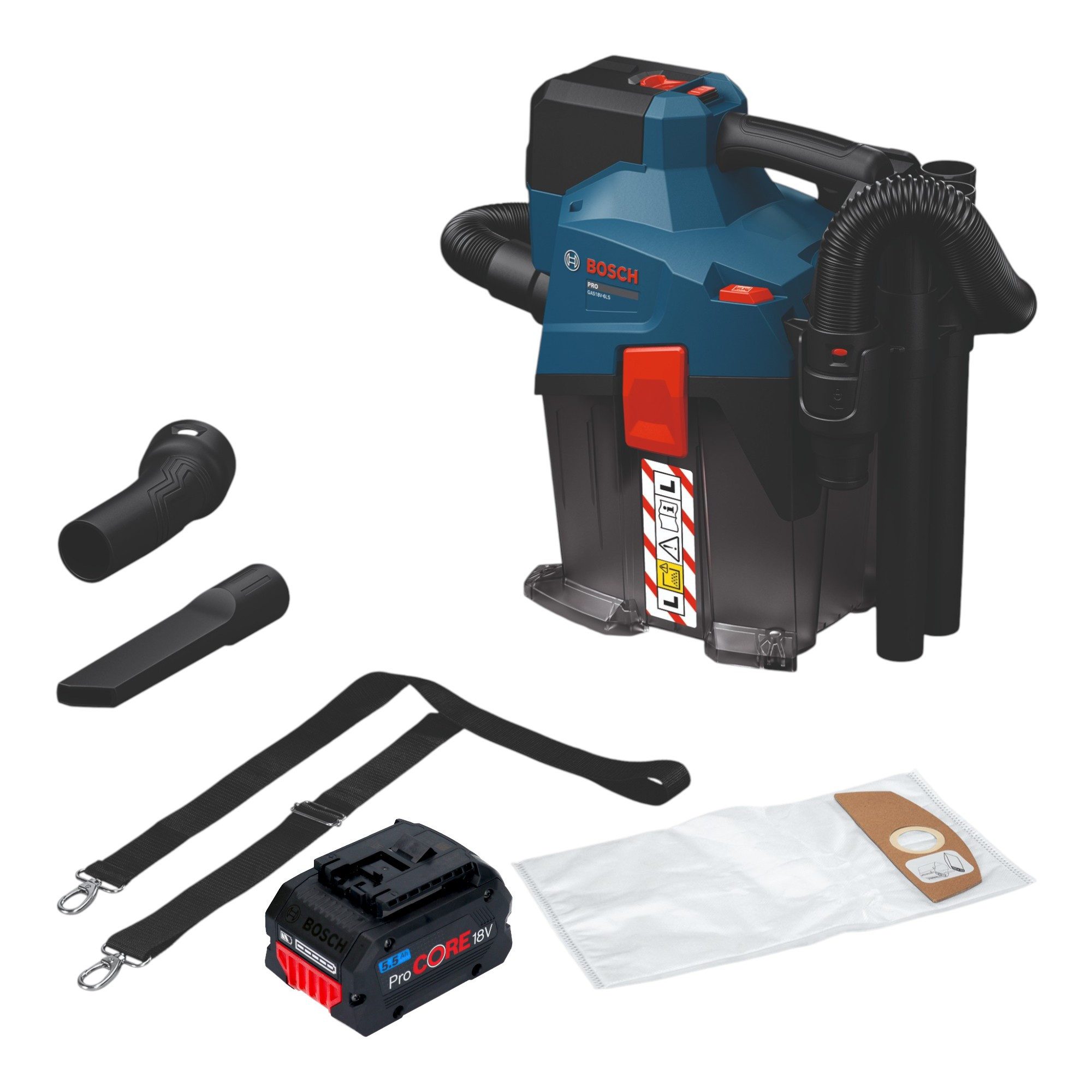 Bosch Professional Akku-Handstaubsauger GAS 18V-6L S Staubsauger 18 V 6 l + 1x ProCORE Akku 5,5Ah - ohne Lader