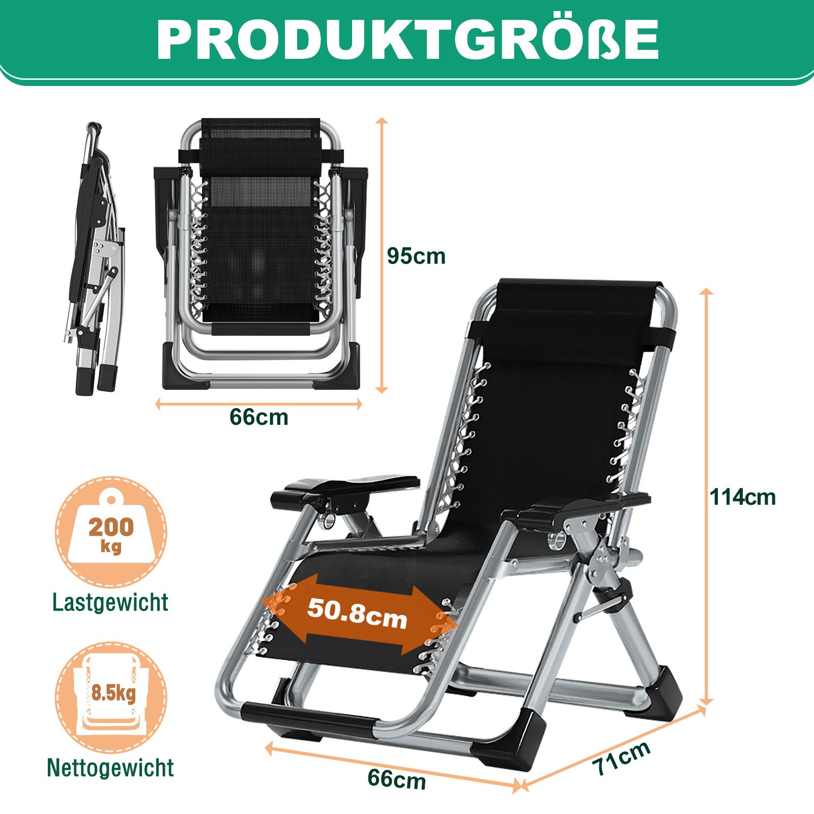 Meulbaty Klappstuhl 200KG Belastbar Klappbar Liegestuhl günstig online kaufen