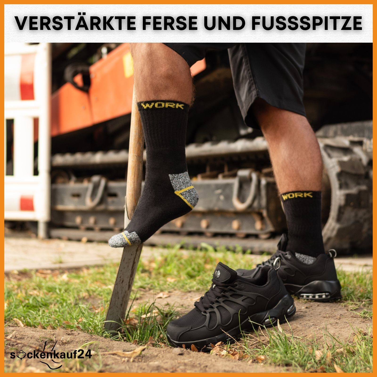 atmungsaktiv sockenkauf24 Vollfrottee Socken Baumwolle Grau-Meliert (10-Paar) Herren verstärkt Arbeitssocken WORK