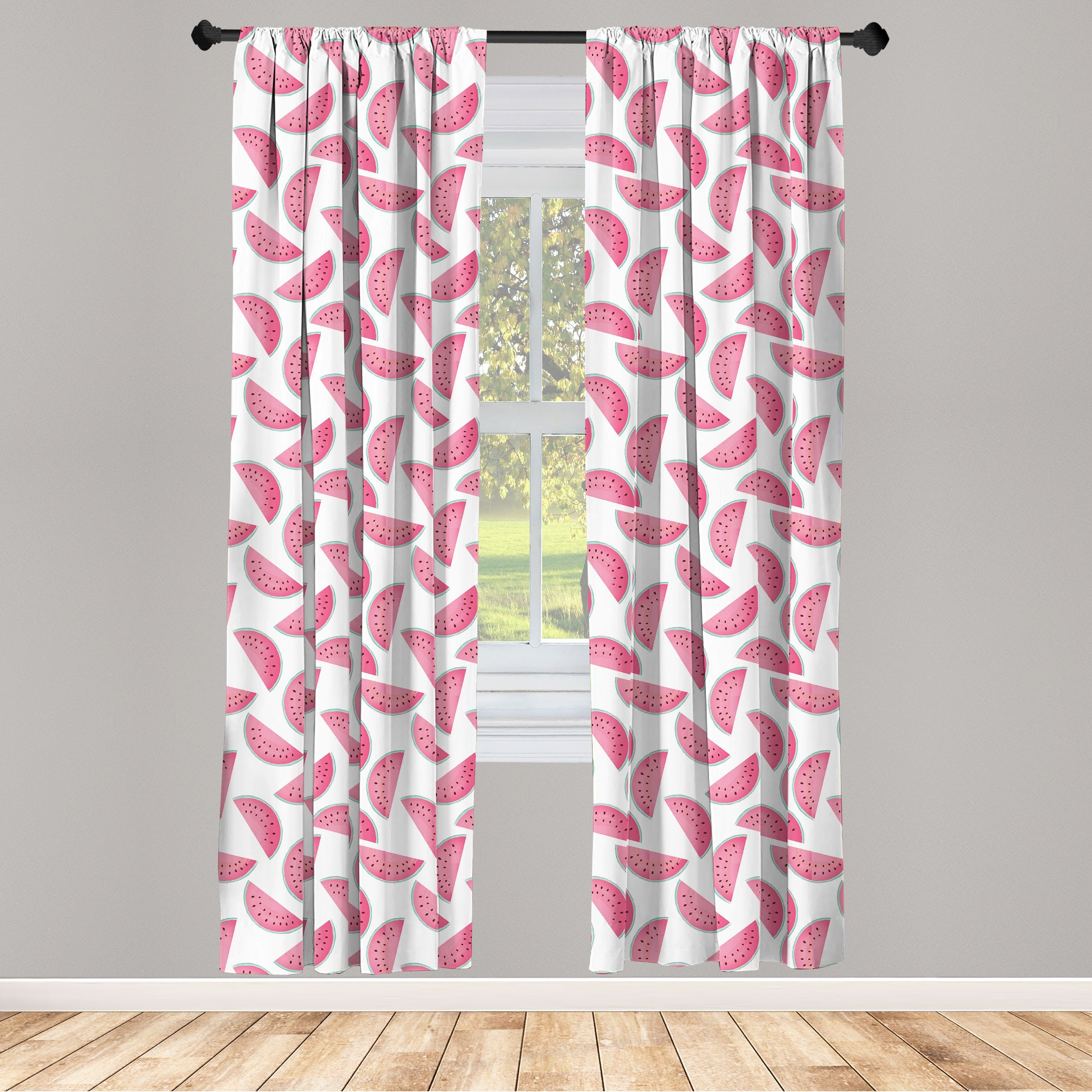 Gardine Vorhang für Wassermelone-Scheiben Melone Dekor, Abakuhaus, Pastellton Wohnzimmer Microfaser, Schlafzimmer