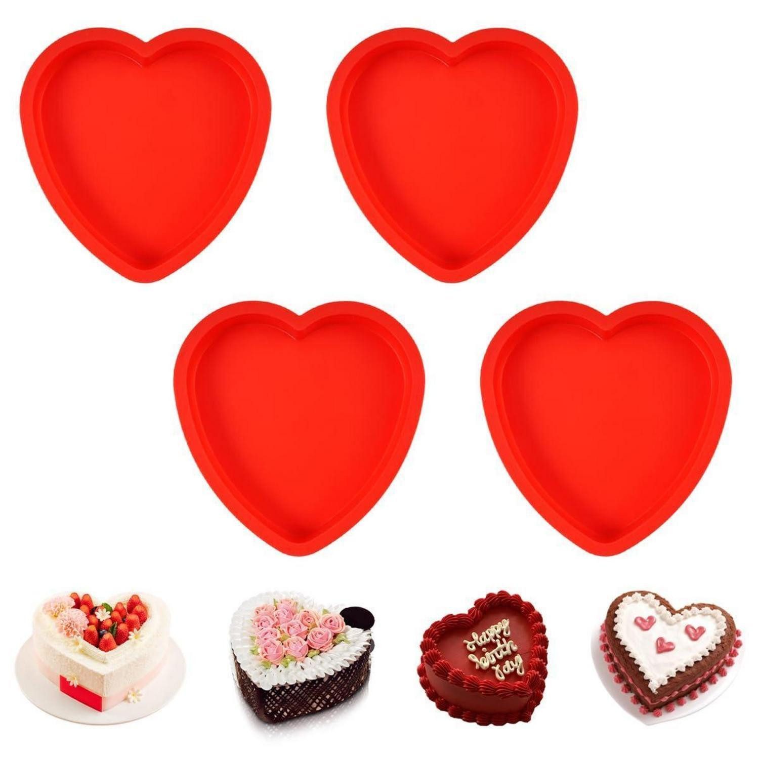 LuxusKollektion Herzkuchenform Backform Herz 4er Set Silikon Rot 17cm
