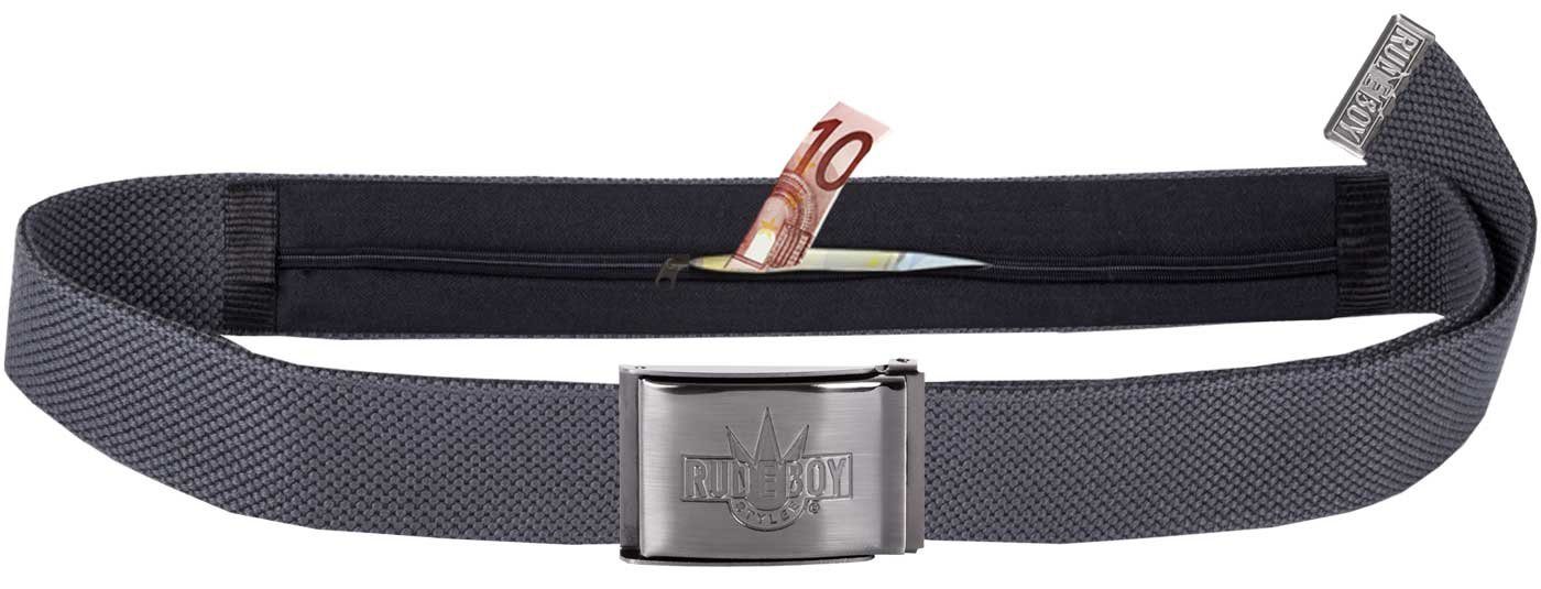 Rudeboy Stylee Tresorgürtel Geldgürtel Damen und Herren, matte Schnalle, 4 cm breit, 120 cm lang Geldfach mit Reißverschluss auf der Innenseite