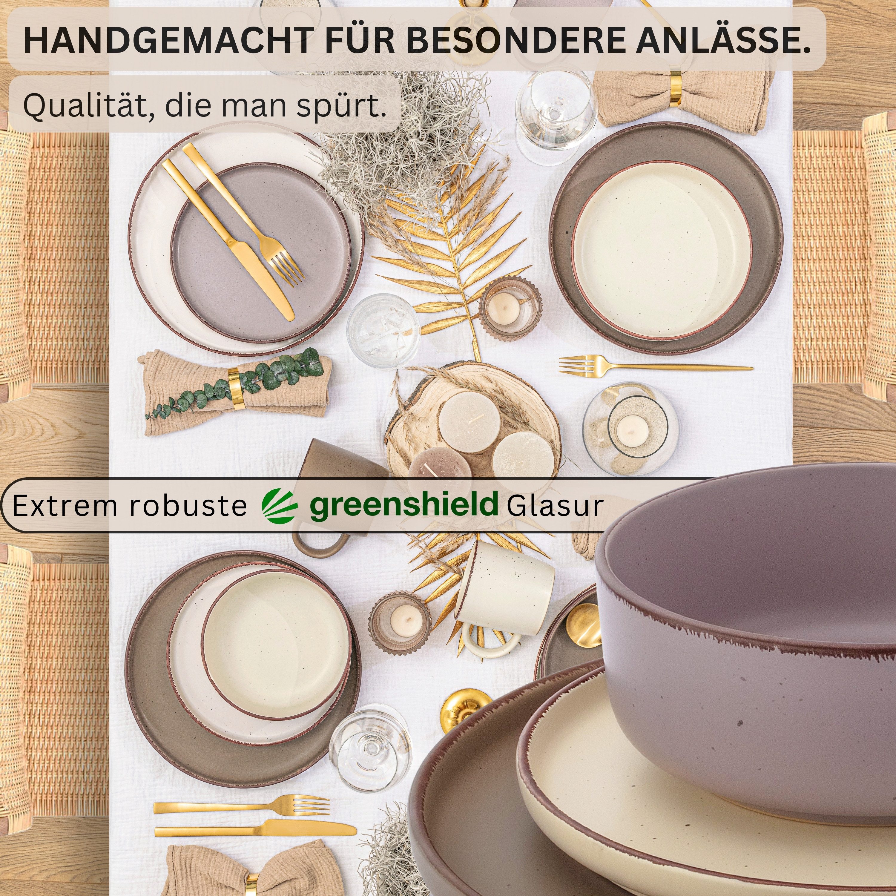 SÄNGER Geschirr-Set Bombay (12-tlg), 4 Personen, Steingut, Bombay Erdfarben, Handmade, Erweiterbar, VALUE COLLECTION