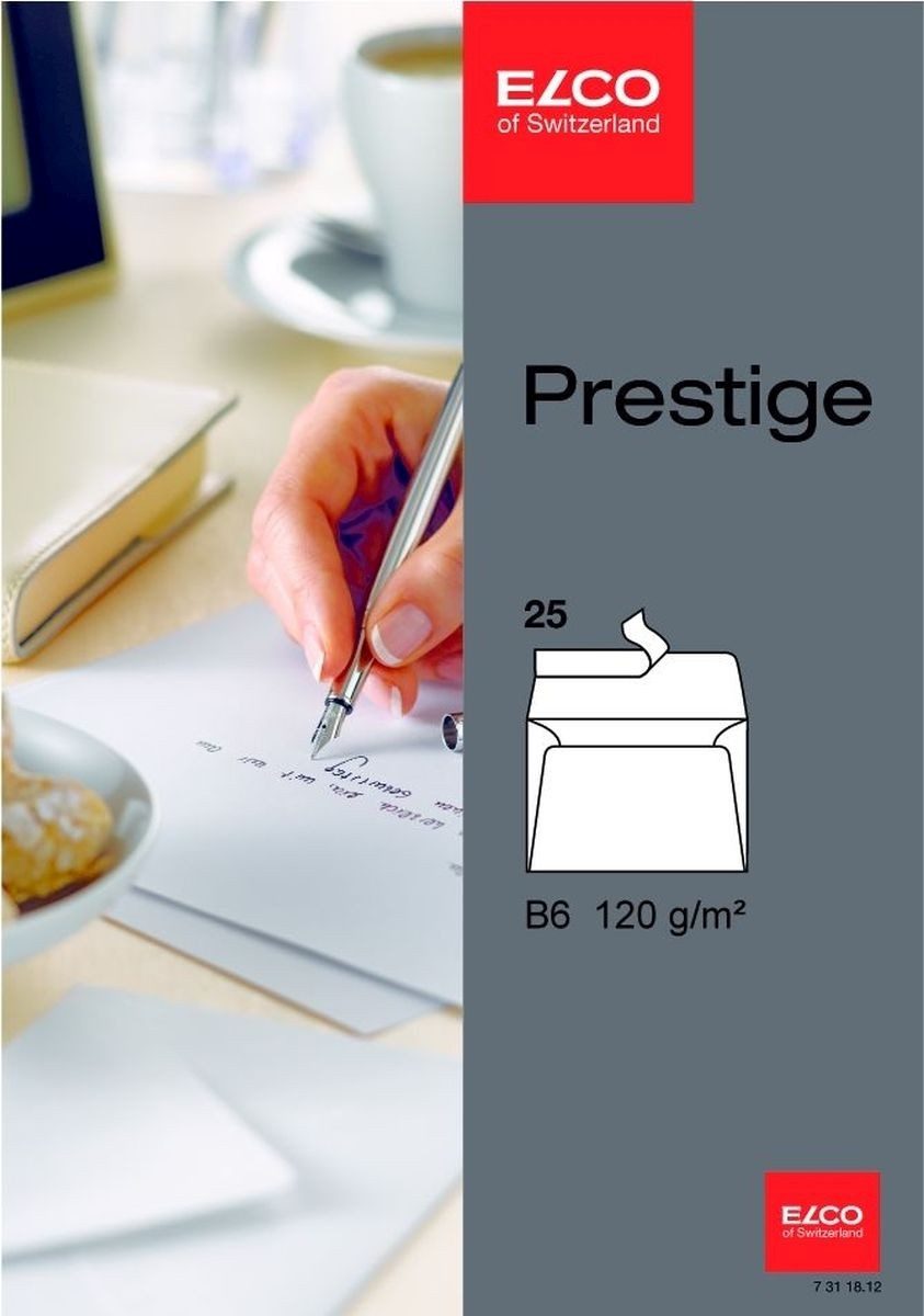 ELCO Briefumschlag Briefumschläge Prestige B6 hochweiß Haftklebung 120g/qm VE=25 Stück.