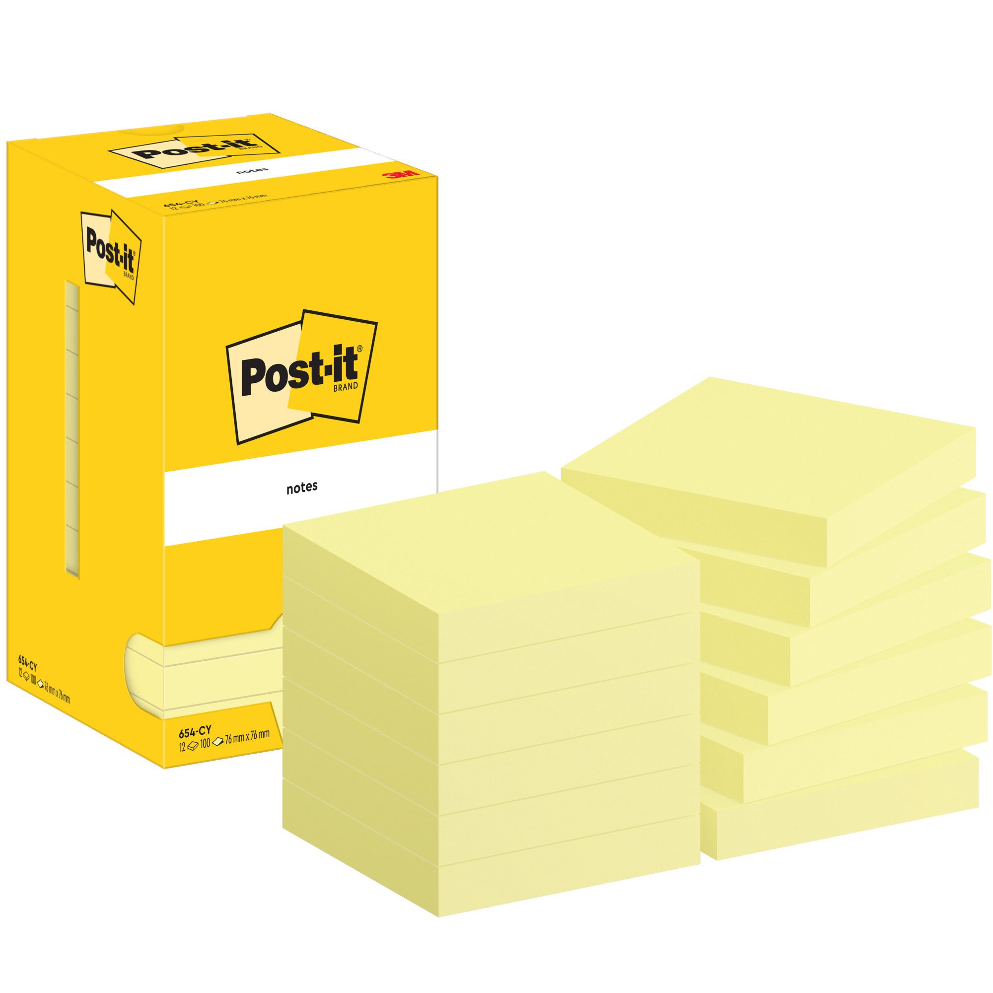 Post-it Notes Haftnotizblock Haftnotiz Notes 654 CY 76x76mm gelb 12x100 Blatt