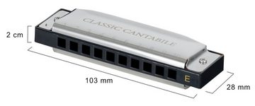 Classic Cantabile Mundharmonika AHB-250, E-Dur, (Inkl. Box & Pflegetuch), 10 Phosphor-Bronze Stimmzungen - Edelstahlgehäuse