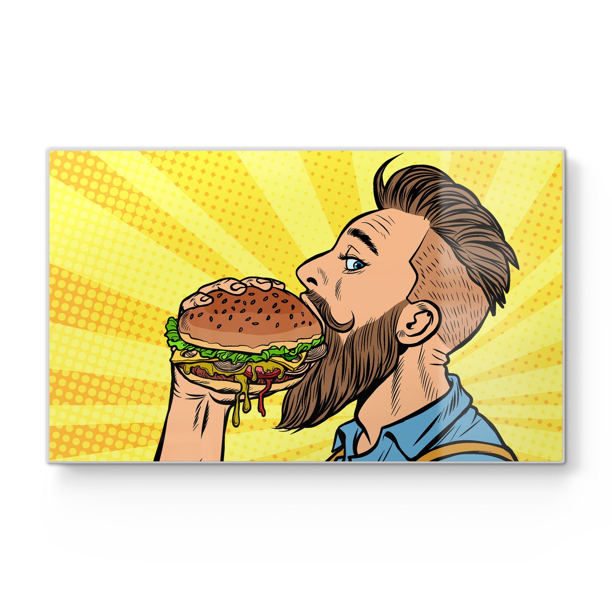 Glas, Schneideplatte Frühstücksbrett 'Bärtiger isst DEQORI Schneidebrett Mann Burger', Platte